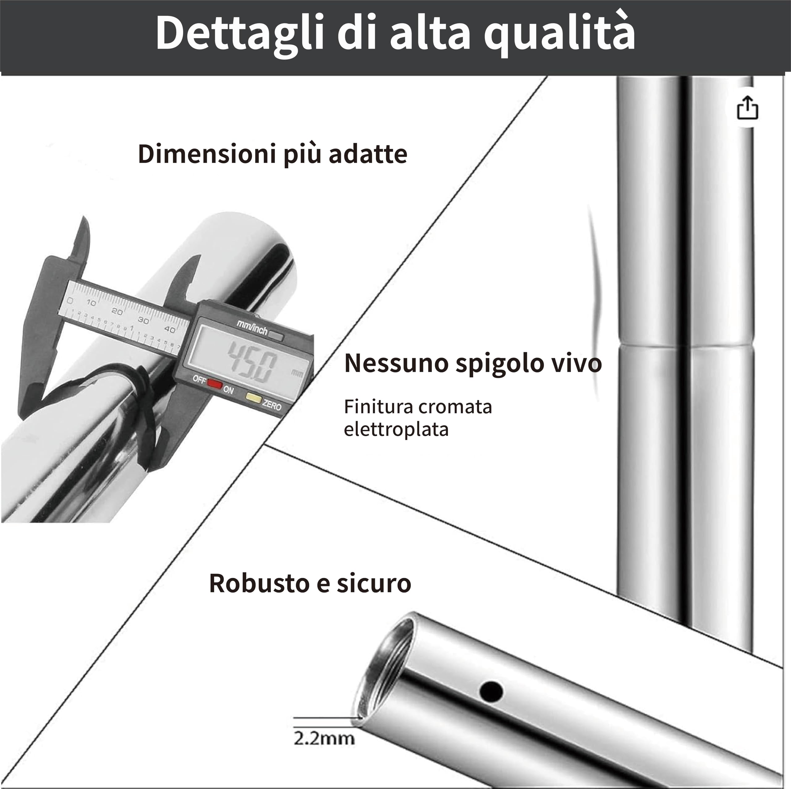 PRIOR FITNESS Palo da Ballo Premium Rimovibile 45 mm – Spinning & Statico, in Acciaio Heavy-Duty, Altezza Regolabile, qualità Professionale, Ideale per Home, Club, Palestra, con Certificazione CE
