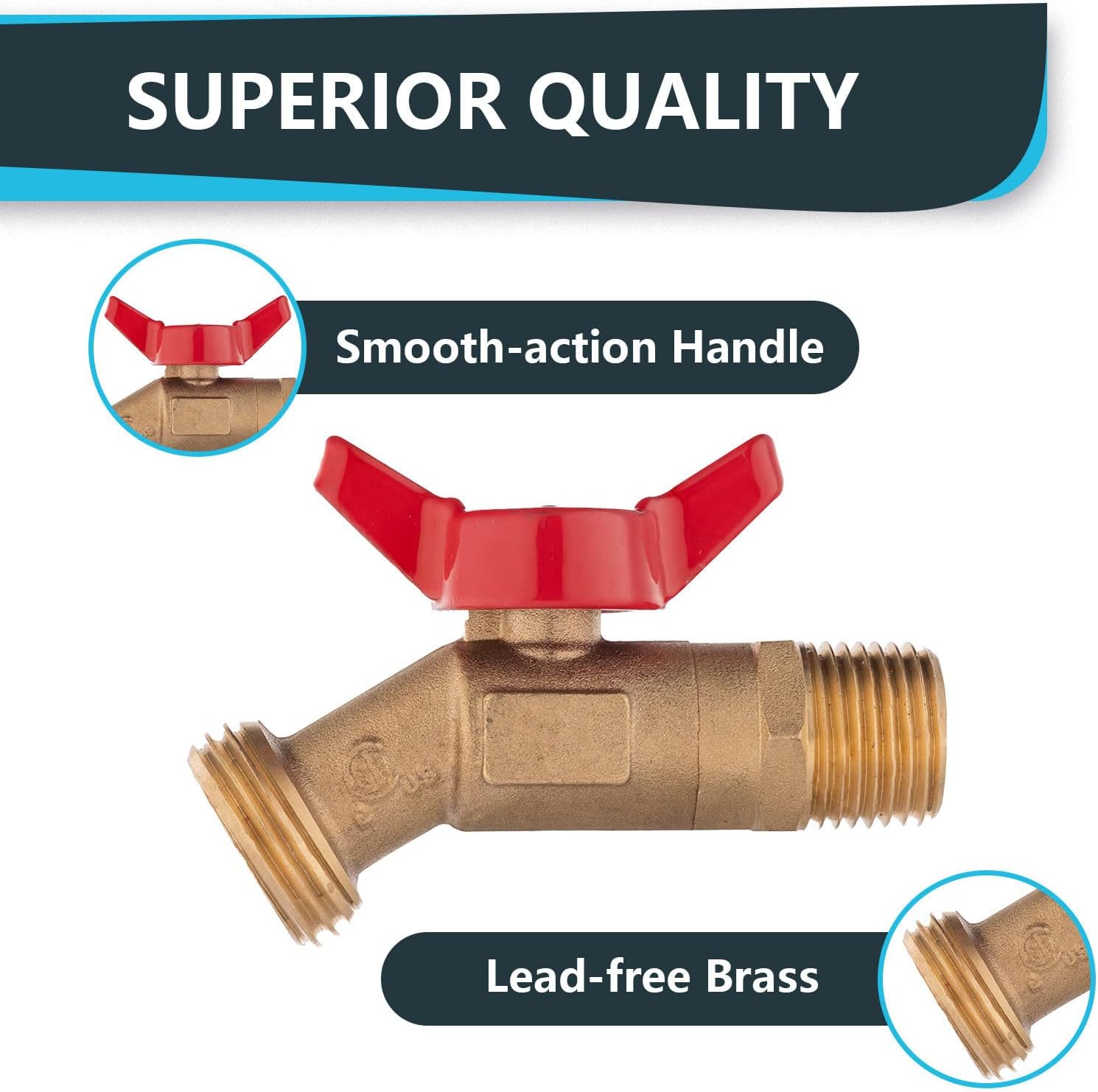 5 Pcs Hose Bibb Valve, 3/4" MIP x 3/4" MHT Brass Plumbing Fitting (Red), for Garden and Outdoor Water Connection