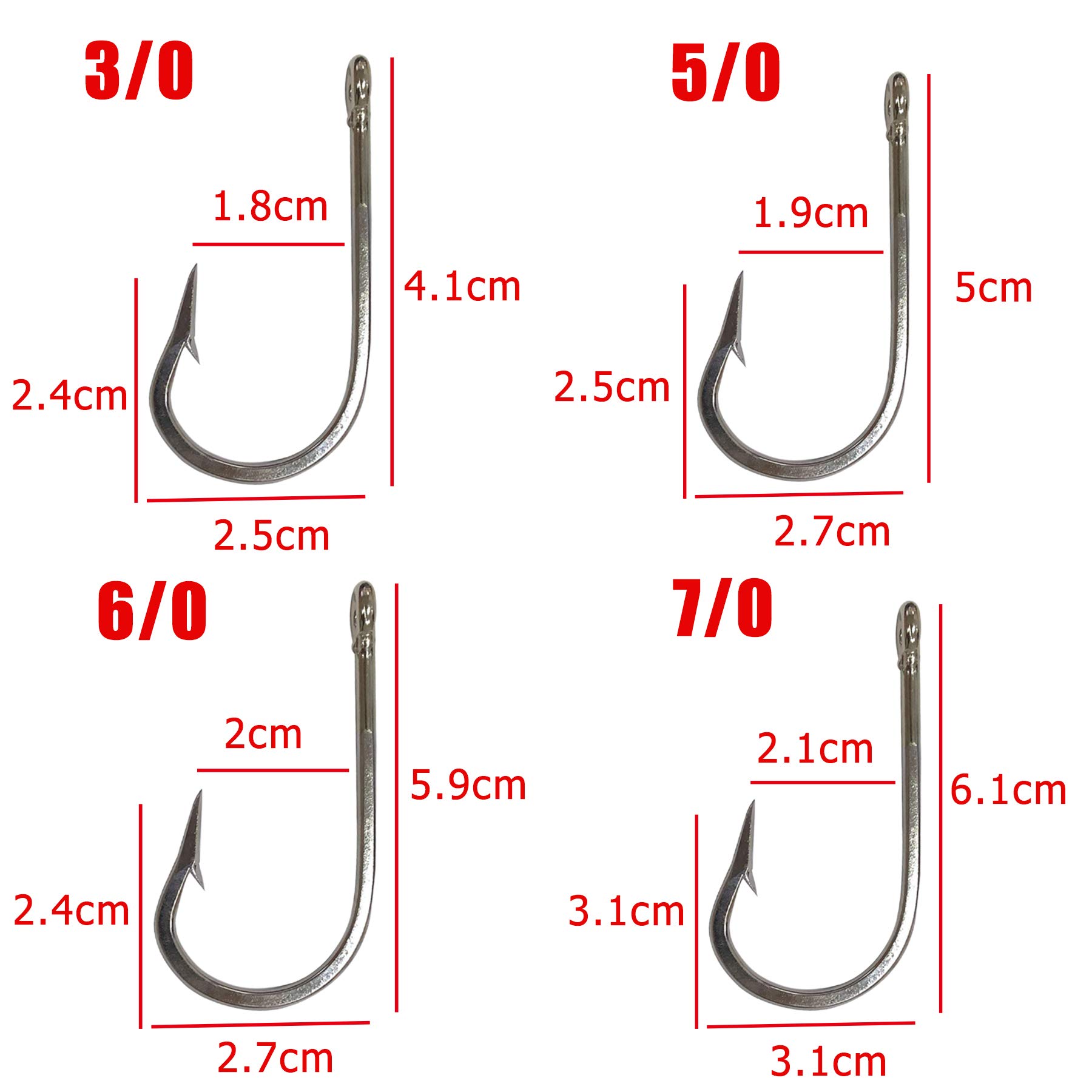 Tuna Shark Fishing Hooks 10pcs/lot Stainless Steel Big Game Sharp Fish Hook Round Bend Ringed Eye Saltwater 7691 Tuna Bait Fishhooks (11/0-10pcs) - Image 3