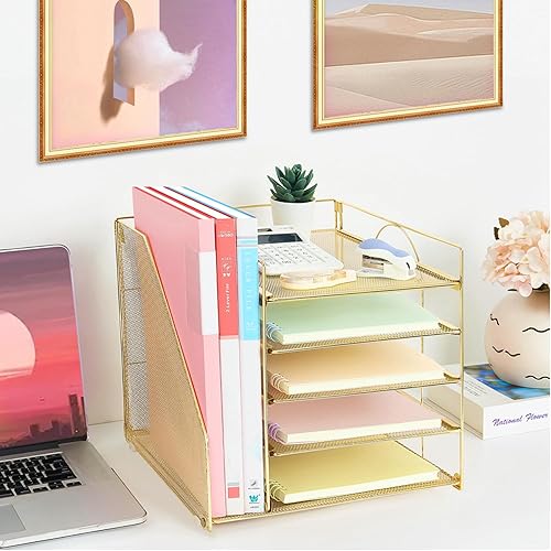 Miniatura 6 de Organizadores de escritorio y accesorios, organizador de bandeja de papel de 5 niveles con soporte para archivos, suministros de oficina para