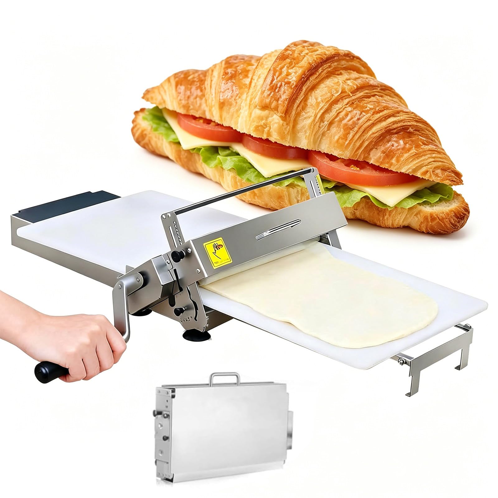 Laminiergerät für Teig, faltbar, mit Laminierbrett, manuelle Maschine aus Edelstahl für Blätterteig, Croissants, Zuckerpaste, Pizza und Gebäck, 24 x 12 Zoll