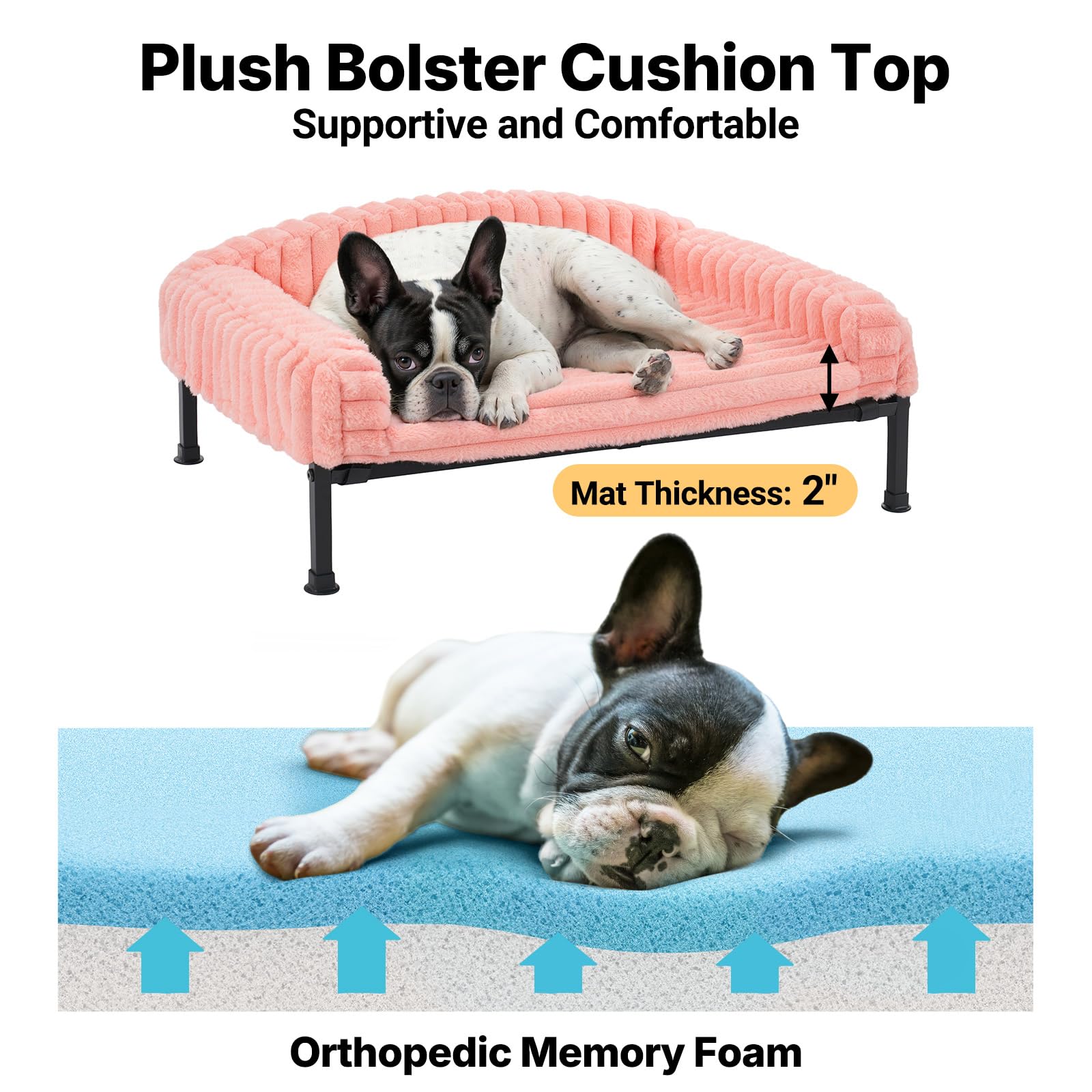 Veehoo Canapé pour Chien Sureleve, Moelleux Transat Chien avec Coussin Amovible et Matelas Orthopédique, Ccanapés et Fauteuils avec Pieds Antidérapants pour Chiots Chatons, Rose 60x45x10cm