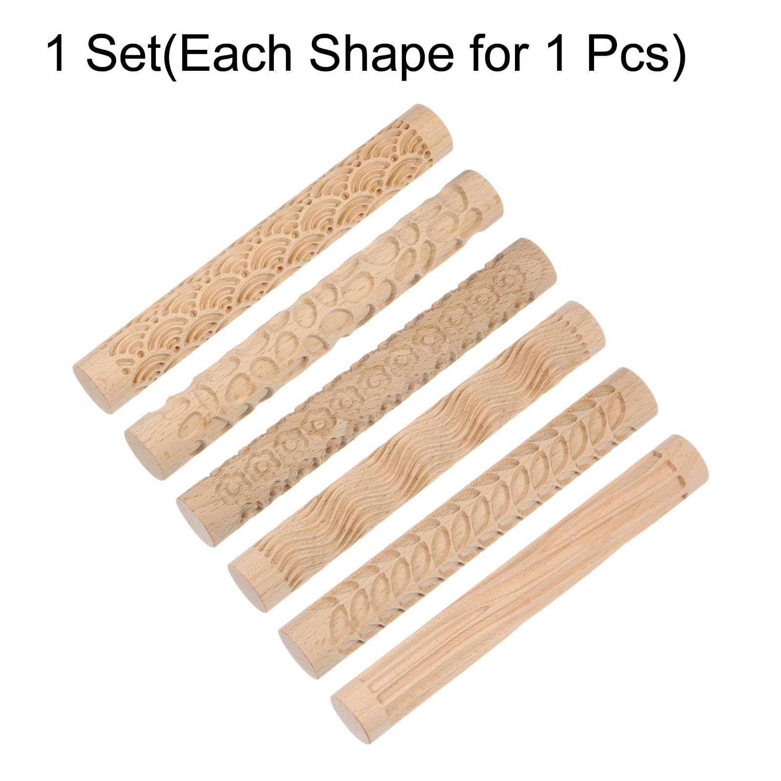 HARFINGTON 6 rodillos de madera de arcilla, modelado de 5.9 pulgadas, rodillos de mano de madera de haya, herramientas de cerámica de madera, rodillos de textura de grano de madera para arcilla para