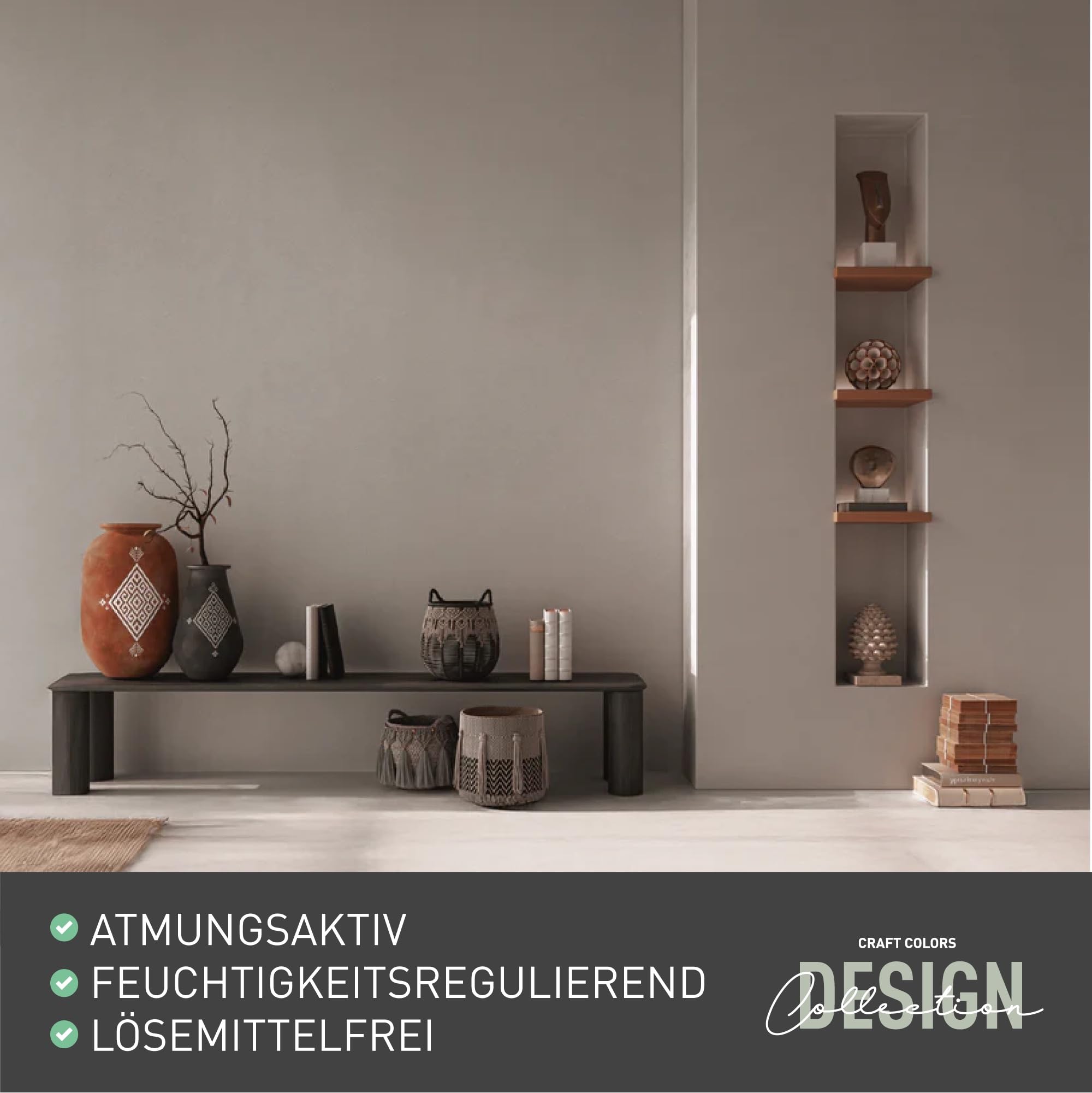 Craft Colors® 5L hochwertige Wandfarbe edelmatt, Kreidefarbe made in Germany, DESIGN Collection No. 730 warmes grau