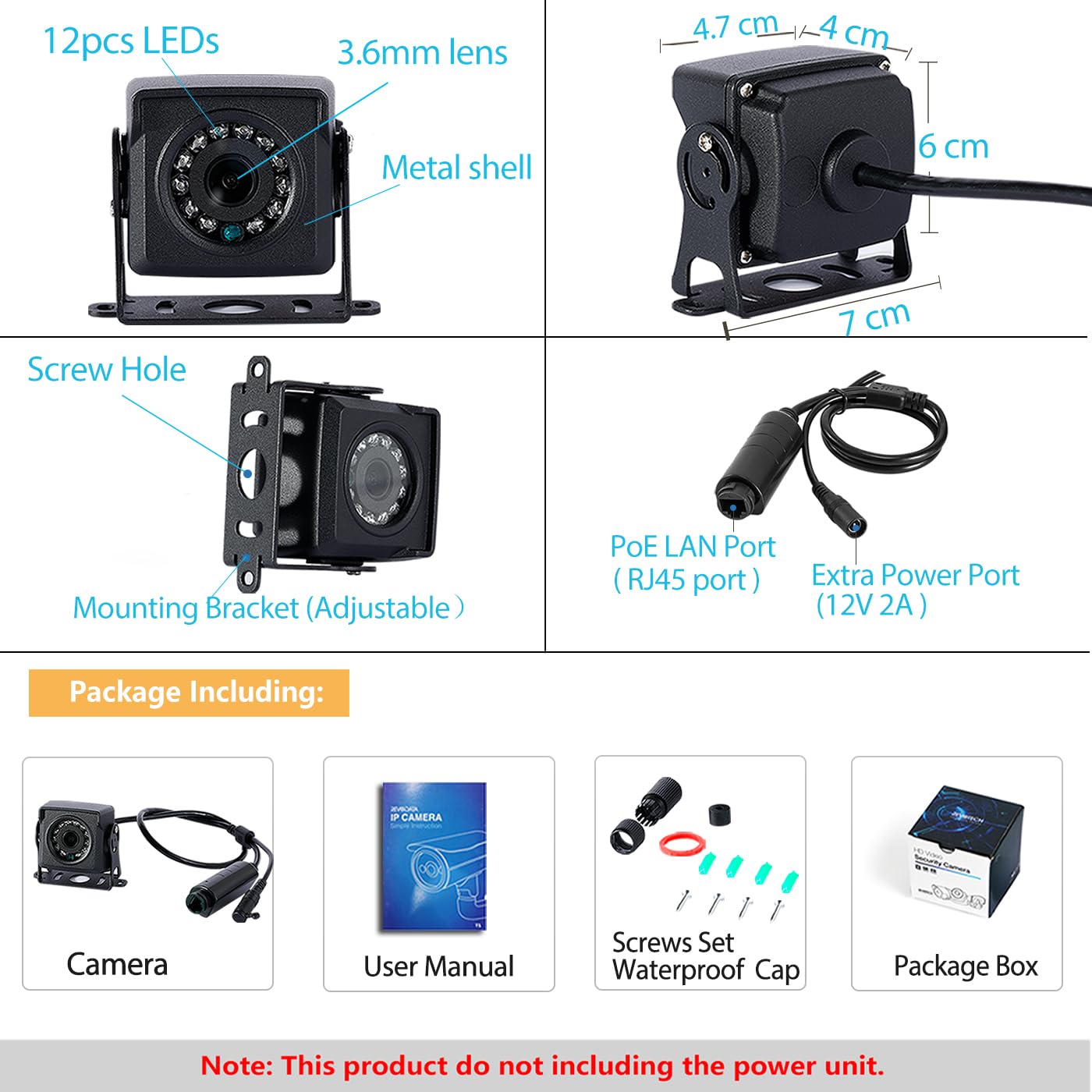 HD 5MP IP65 impermeabile POE IP Camera, 12 pezzi LED IR visione notturna, 3,6 millimetri lente Mini Indoor sicurezza Video CCTV Camera H.265/H.264 (I704-2-P-HSV6)