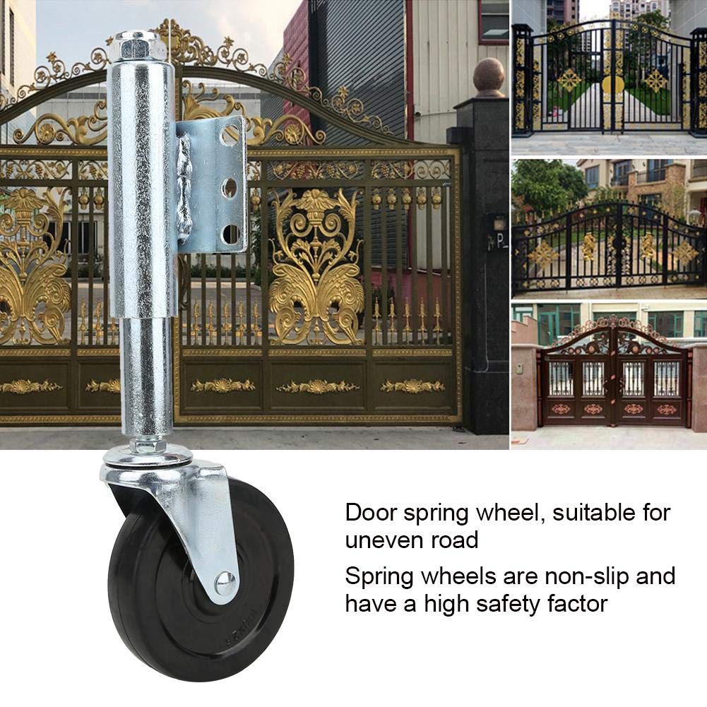 Oumefar Gate Wheels for Wooden Gate, Spring Loaded Wheel Rubber Heavy Duty Swivel Caster Door Fence Gate Wheel Universal Mount Wheel Casters Automatic Height Adjustment(4 Inch)