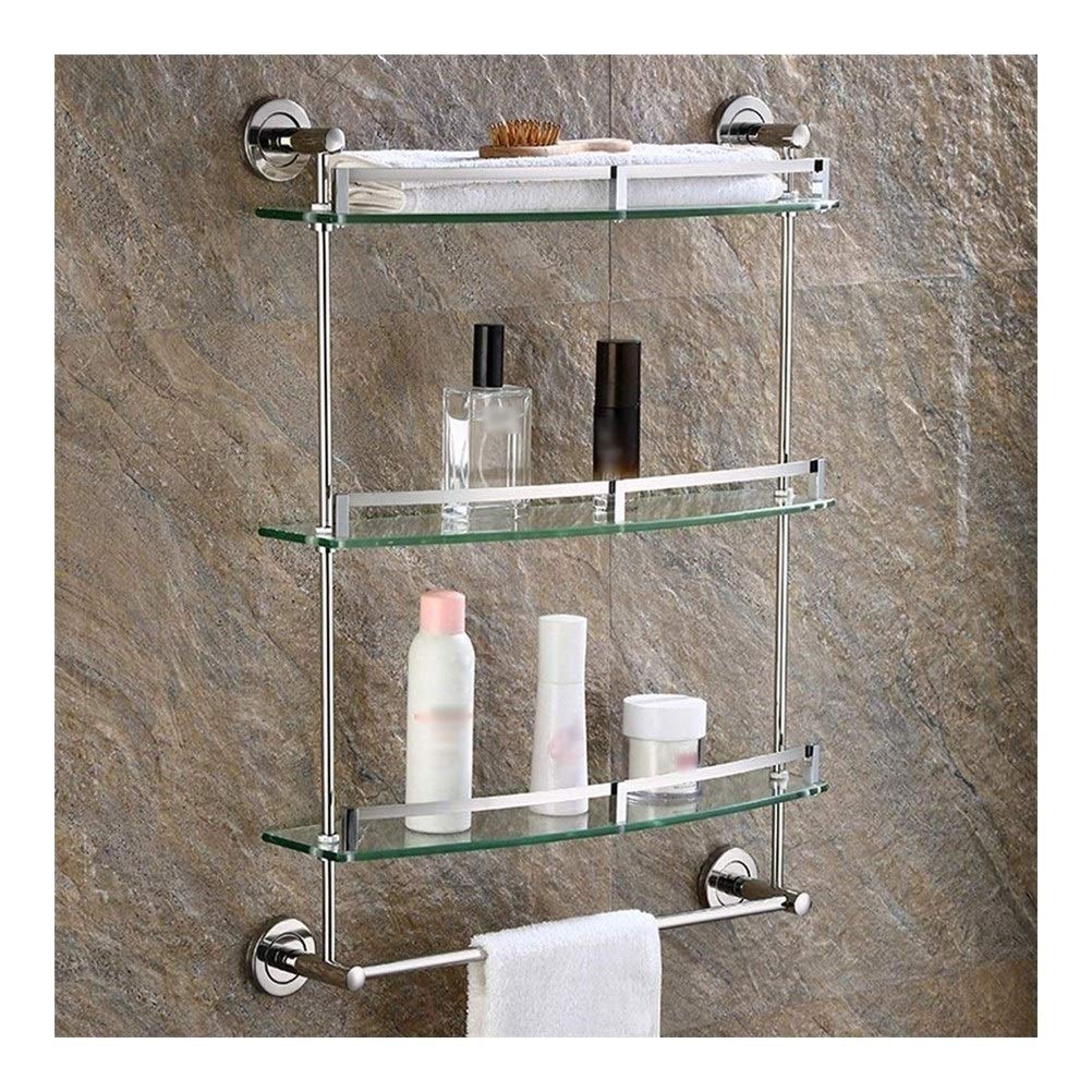 WDSOPK Bathroom Shelf Bathroom Corner Glass Shelf Floating Rack Wall-Mounted Storage Shelves With Towel Rail Drilling 30Cm 3 Tiers 1027,3 Tiers-30cm