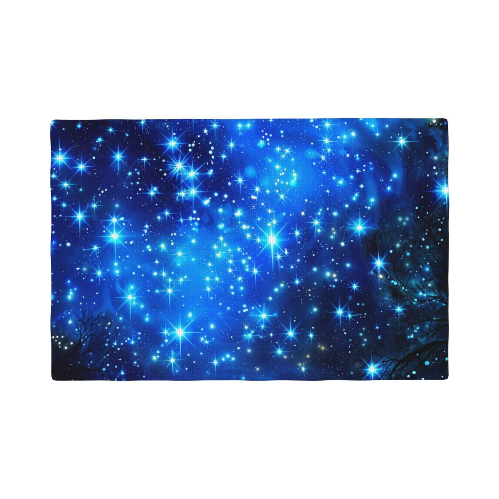 Blue Shining Stars Print Placemats Set, Heat Resistant Washable Placemat 12x18in Table Mats for Party Kitchen Dining Table Decoration Indoor Outdoor, Four Pieces
