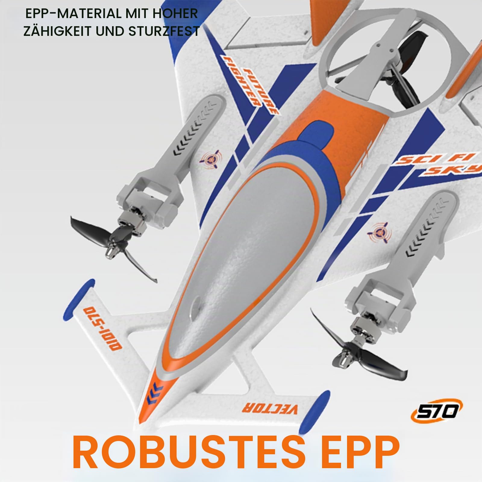 FLYCOLOR QIDI 570 RC Flugzeug 2,4 GHz 6CH RC Segelflugzeug Festflügelflugzeug 3 Flugmodelle Bürstenlose RC Hubschrauber Vertikaler Takeoff RC Glider (Blau)