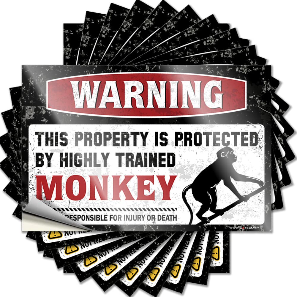 Stickers Funky Room Decor Custom Stickers, Waterproof Waterproof Warning This Property is Protected By A Highly Trained Monkey for Hydro Flask | Scented Vinyl Decals for Race(6X9CM)