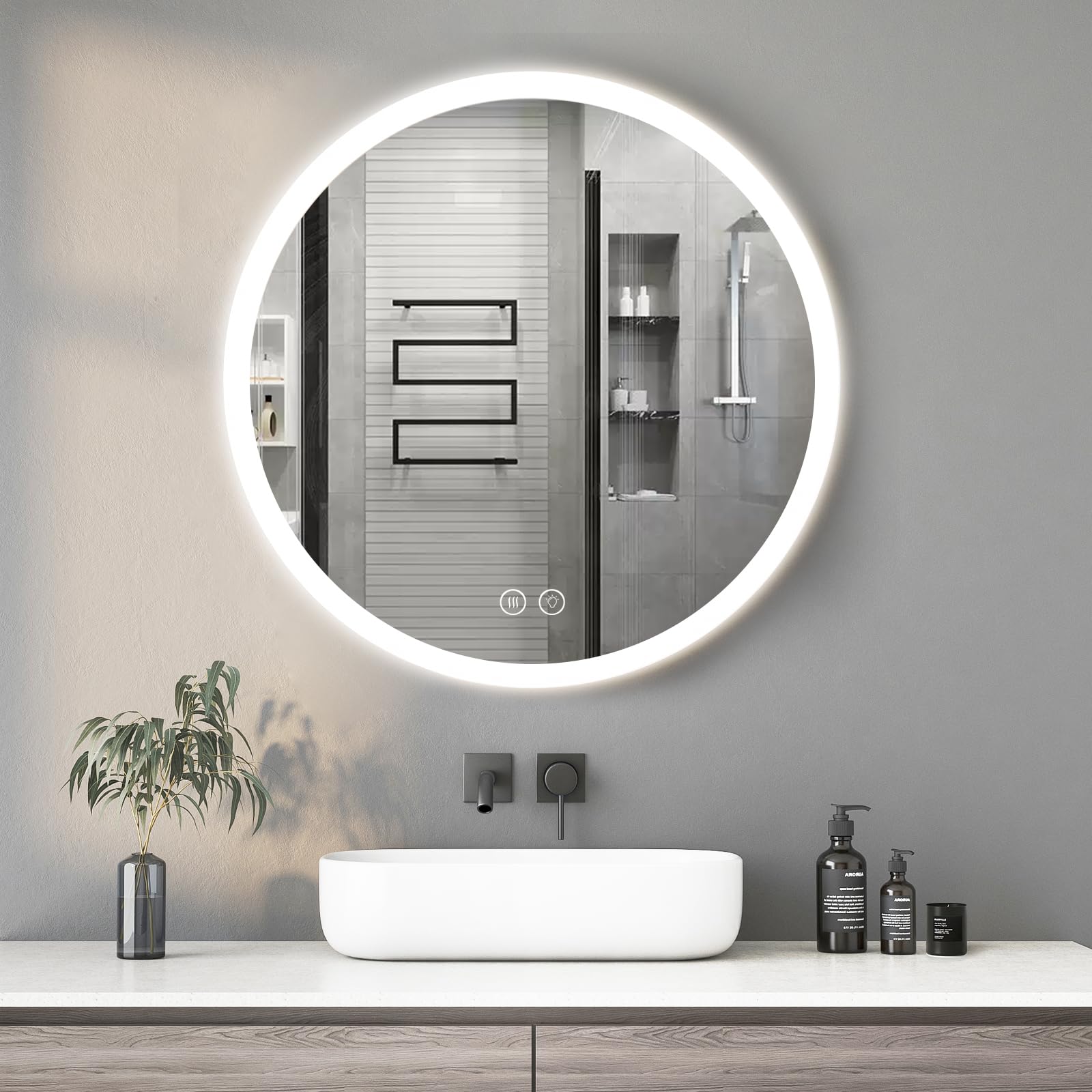 Miroir Salle De Bain ROND Avec éclairage LED Et Contour Noir - 70cm - GO BLACK LED