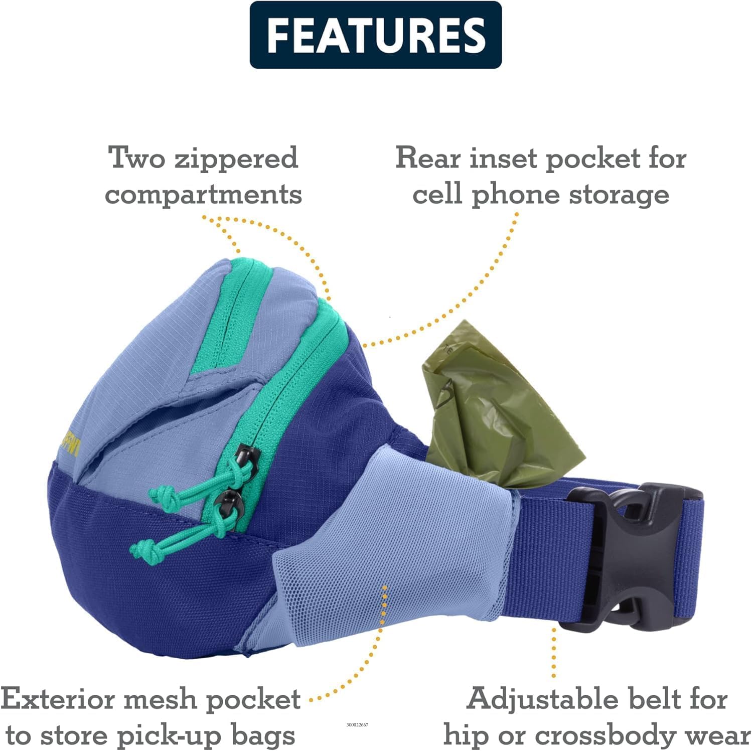 Ruffwear, Home Trail - Marsupio a tracolla con cintura regolabile, porta cacca, tasca per telefono, mani libere per allenamento, escursionismo, corsa, viaggi, Grigio Granito, 15-54 inches