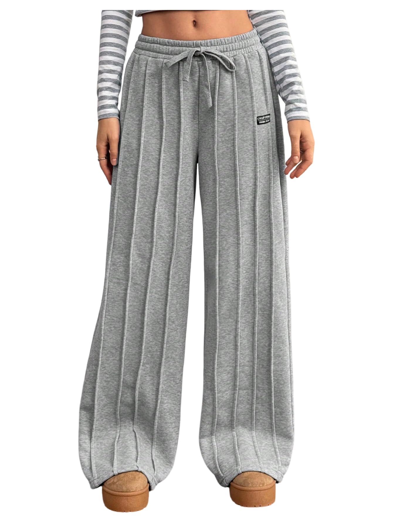 SHENHE Womens Fleece Wide Leg Baggy Sweatpants Drawstring Loose Casual Lounge Travel Pants