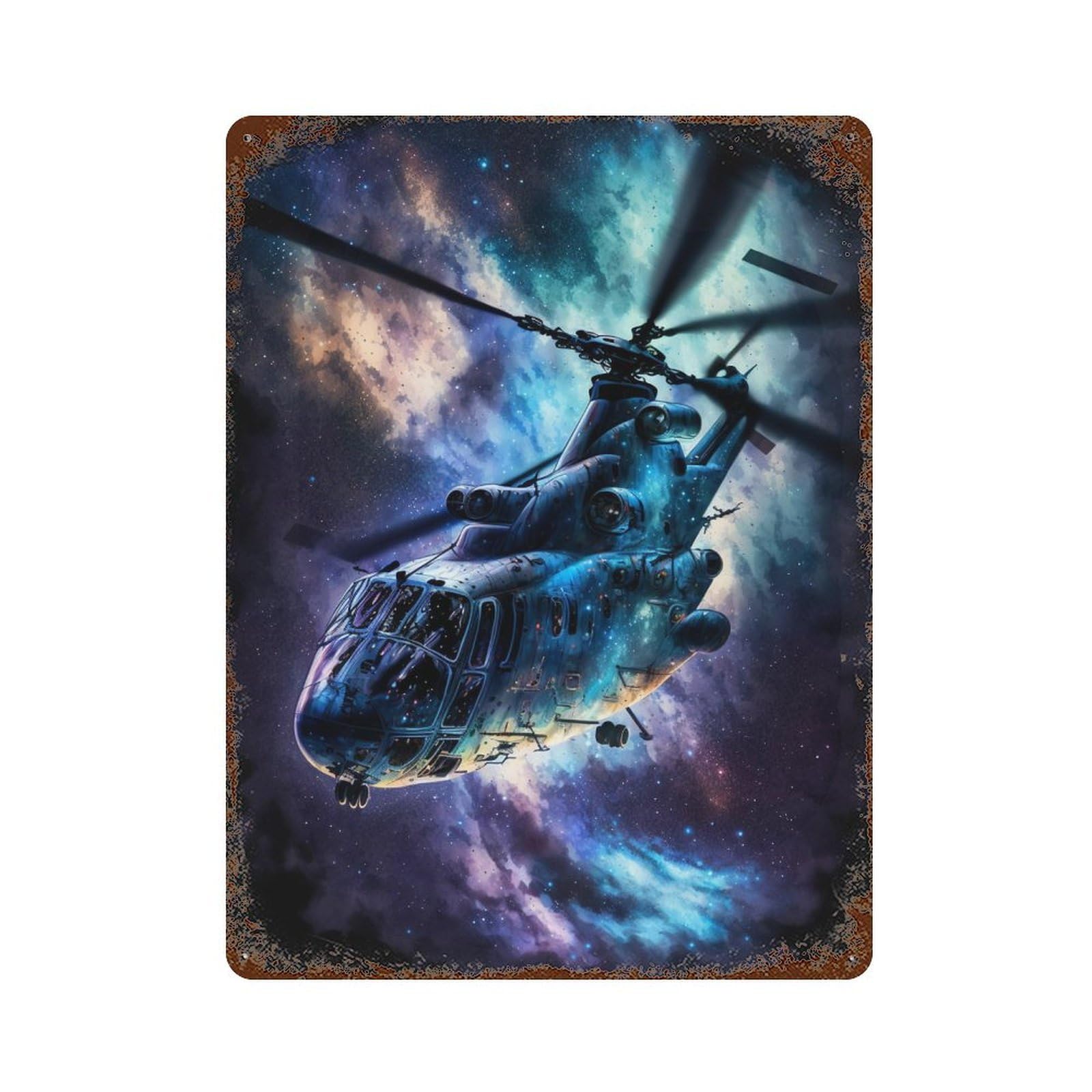 Retro Metal Sign with Galactic Helicopter Adventure -2 Design 15.7"x11.8", for Shed, Workshop And Garage Wall Decor, Old School Wall Decor