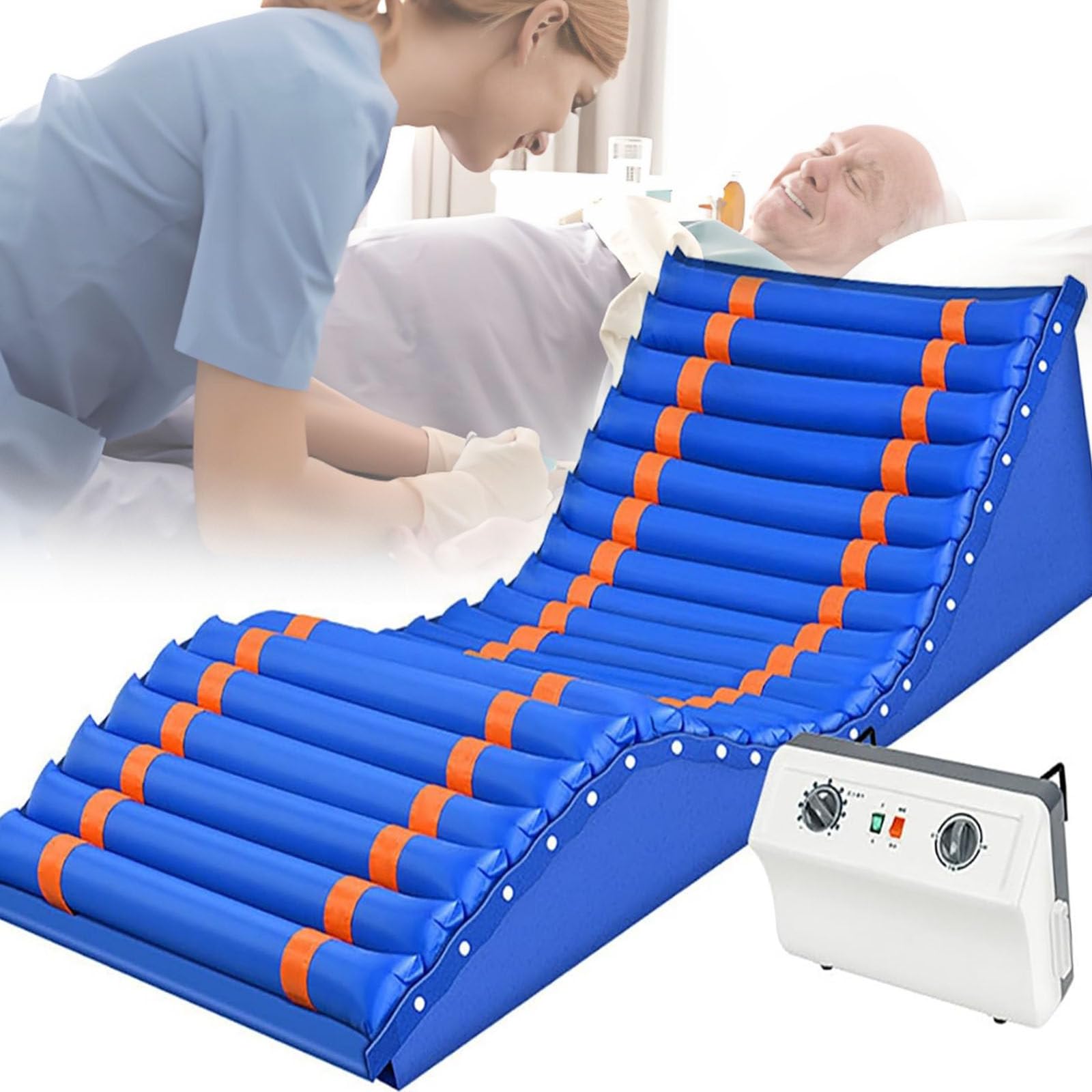 Colchón de Aire, colchón Inflable antiescaras, cubrecolchón de presión alterna con Bomba de Aire para Pacientes encamados (T05a)