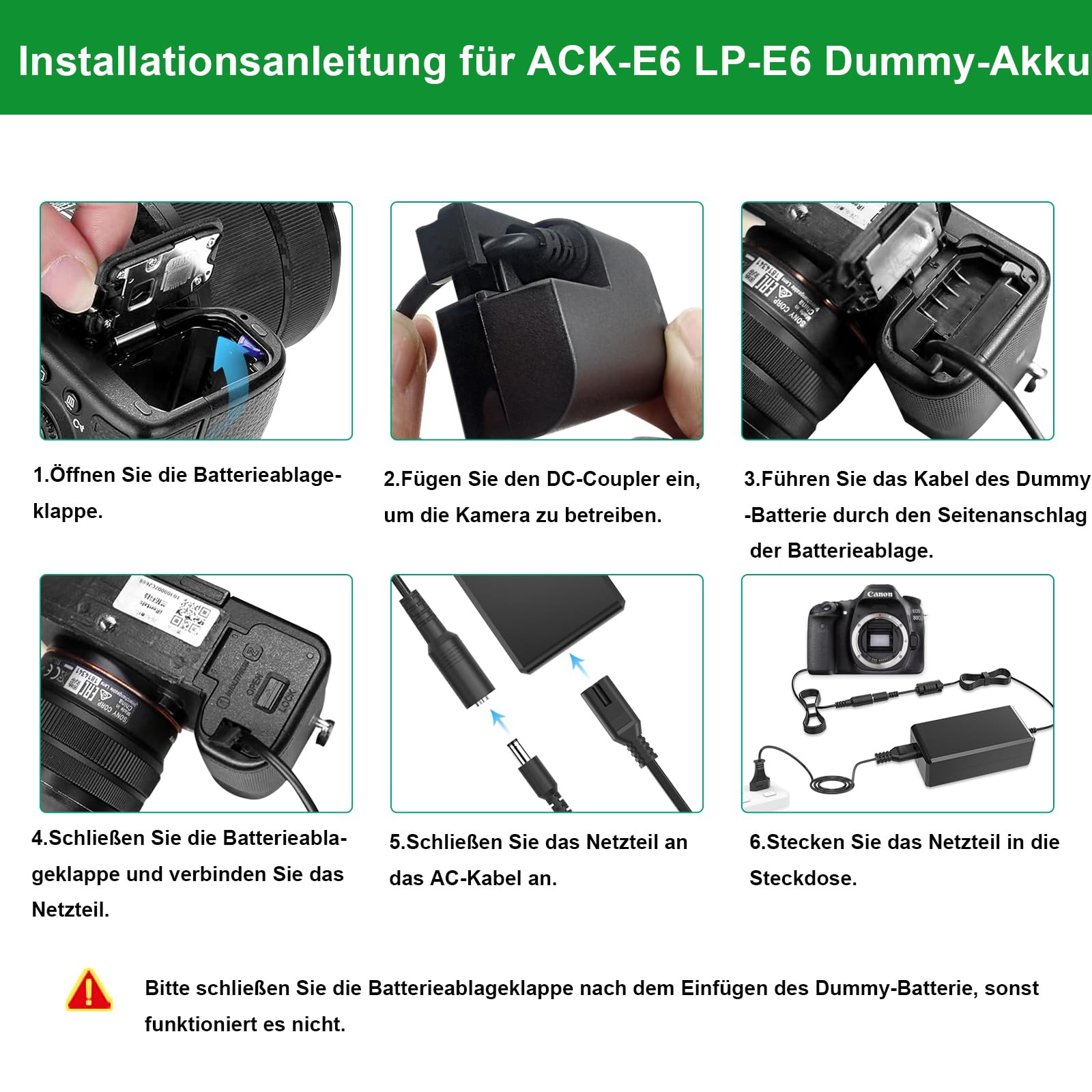 ACK-E6 Zapasowa ładowarka do lustrzanek cyfrowych Canon EOS 70D 7D, EOS 60D 6D, EOS 5D Mark II, EOS 5DS, EOS 5DS-R z inteligentnym chipem w pełni zdekodowanym