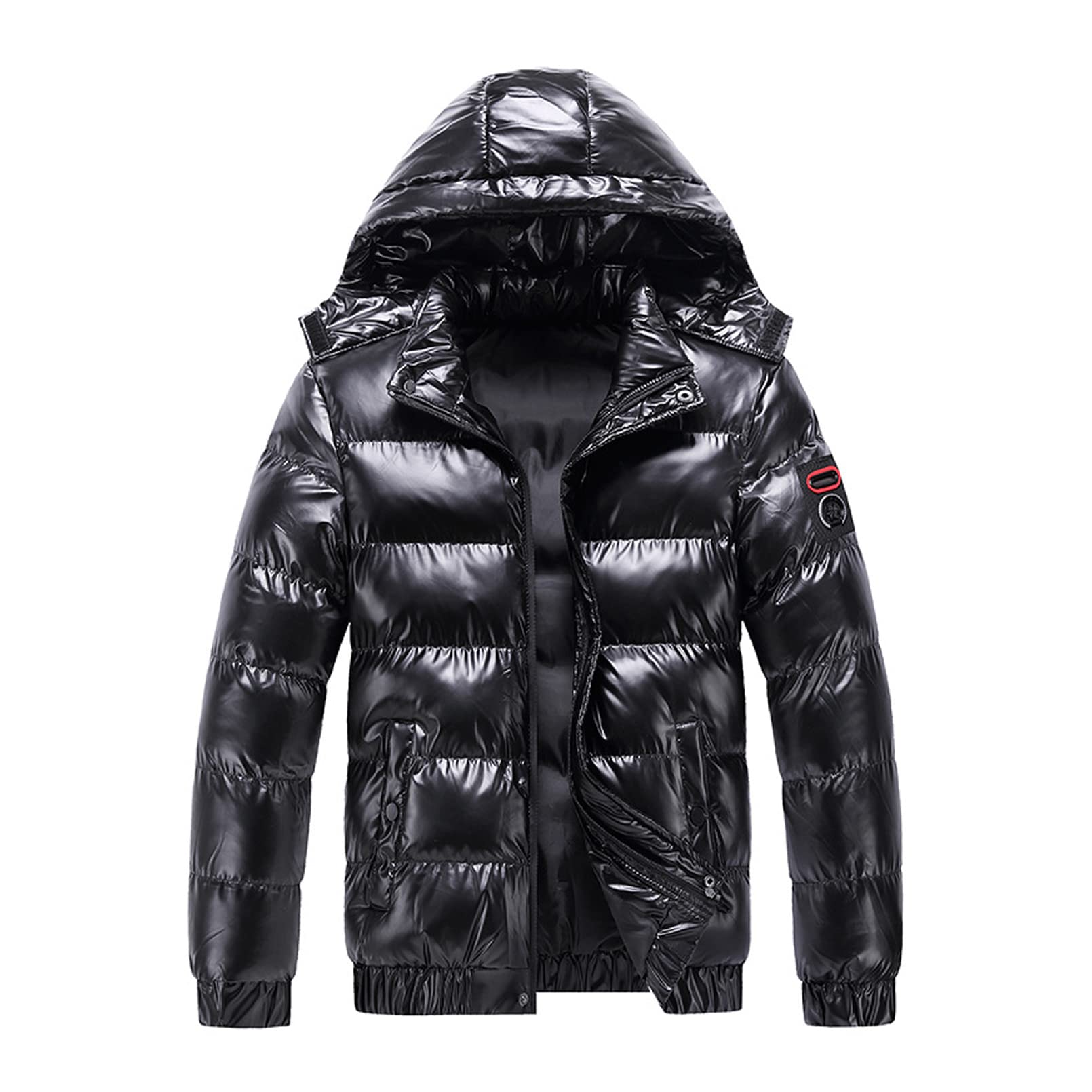 GTHTTT Męskie błyszczące płaszcz wymienny kaptur puffer kurtka moda wodoodporna parka zamek błyskawiczny zima zagęścić ciepła odzież wierzchnia