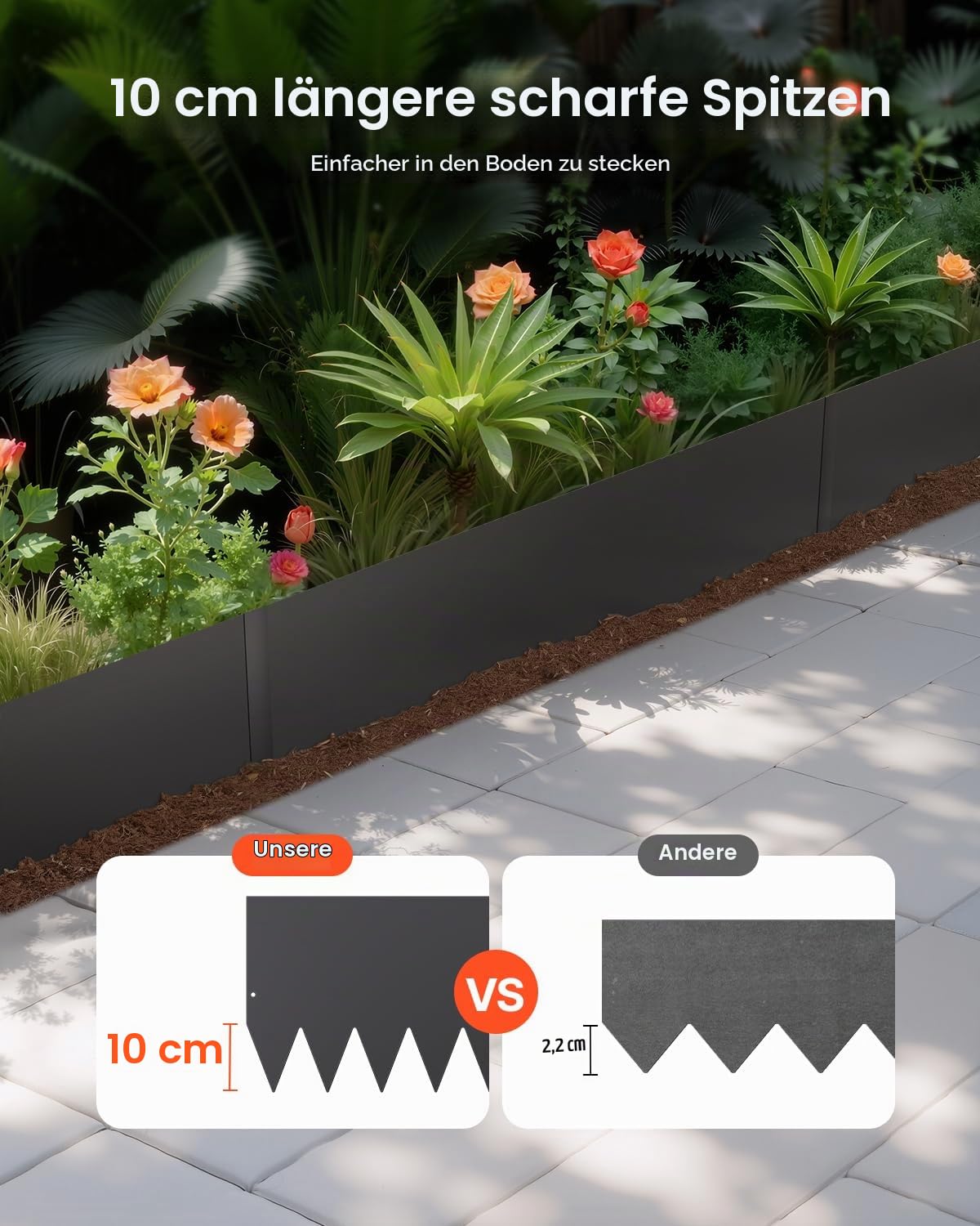 VEVOR Rasenkante, 4er-Set, 1016x304,8x1,5 mm, rostbeständige Beeteinfassung aus Metall, Beetumrandung, Raseneinfassung, Trennwand für Blumenbeete, Hofwege schwarz