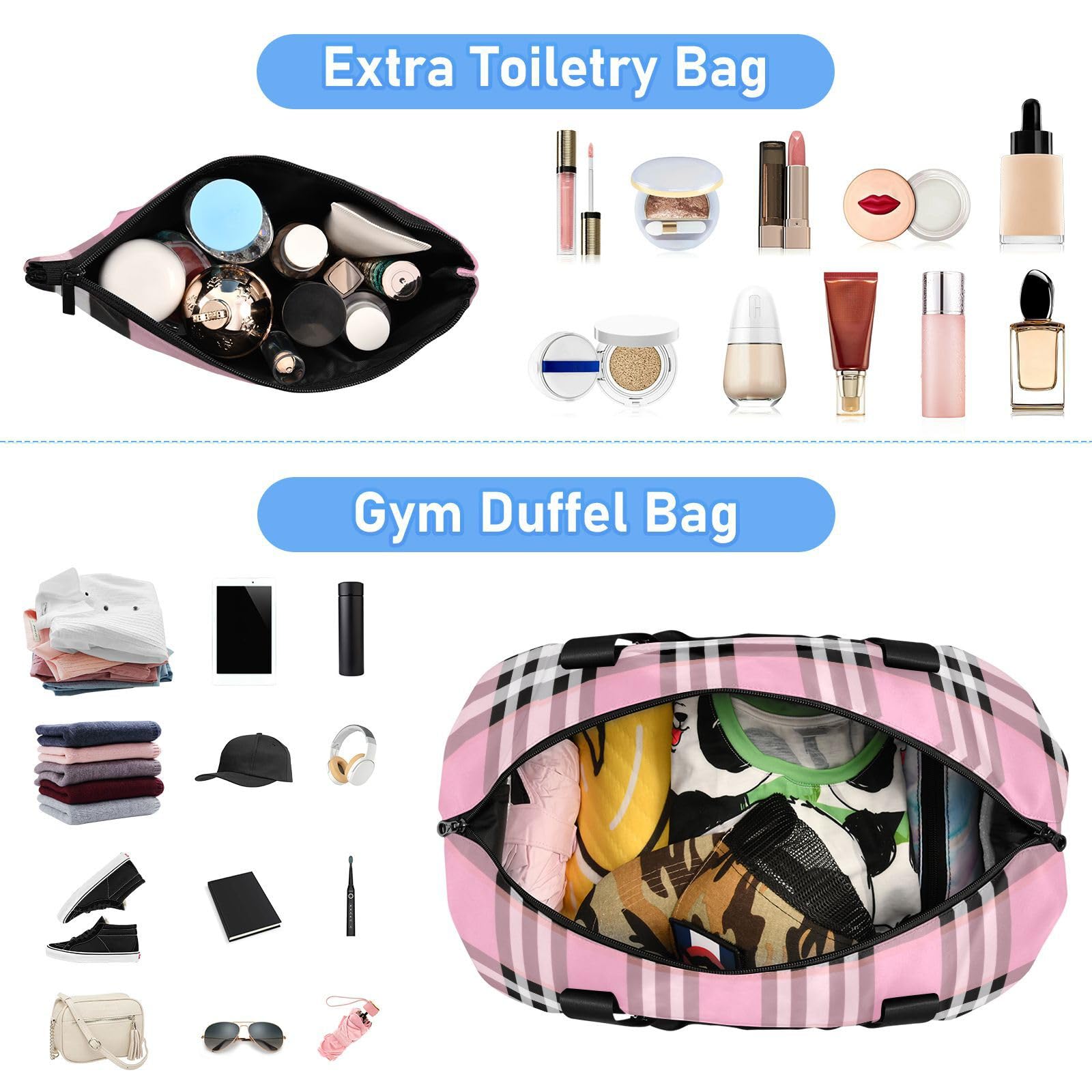 Bolsa de viaje a cuadros con bolsillo húmedo, correa ajustable, para gimnasio, viajes de negocios, gran capacidad para hombres y mujeres