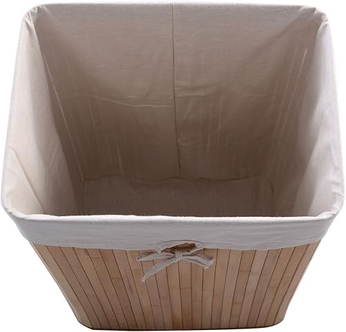 Vista 8 de GOFLAME Cesta portátil de bambú para ropa sucia, cesta de almacenamiento de ropa sucia con tapa y forro extraíble, gran contenedor de ropa con asas