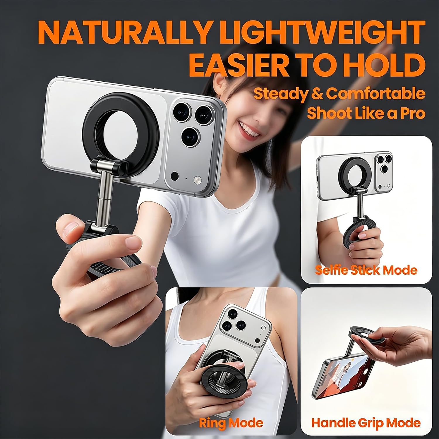 PKYAA Magnetic Ring Phone Holder [Dual-Sided Magnetic] [Super Magnet] [Carbon Fiber] 2026 Upgraded Foldable Double Magnet Phone Mount for Magsafe, 360° Rotation Car/Gym/Desk Phone Stand