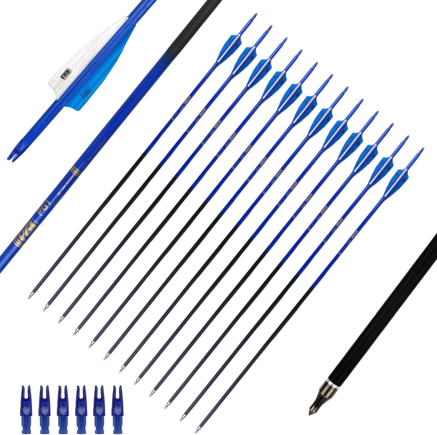 30Inch Carbon Arrows for Hunting Archery Removable Tips Spine 400 with 3“ Vanes Suit for Compound & Recurve Bow (Pack of 12)