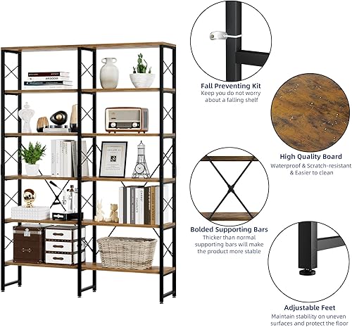 Miniatura 4 de NUMENN Estantería doble ancha de 6 niveles, estantes grandes abiertos, estanterías altas, organizador de almacenamiento de estantes, estante de