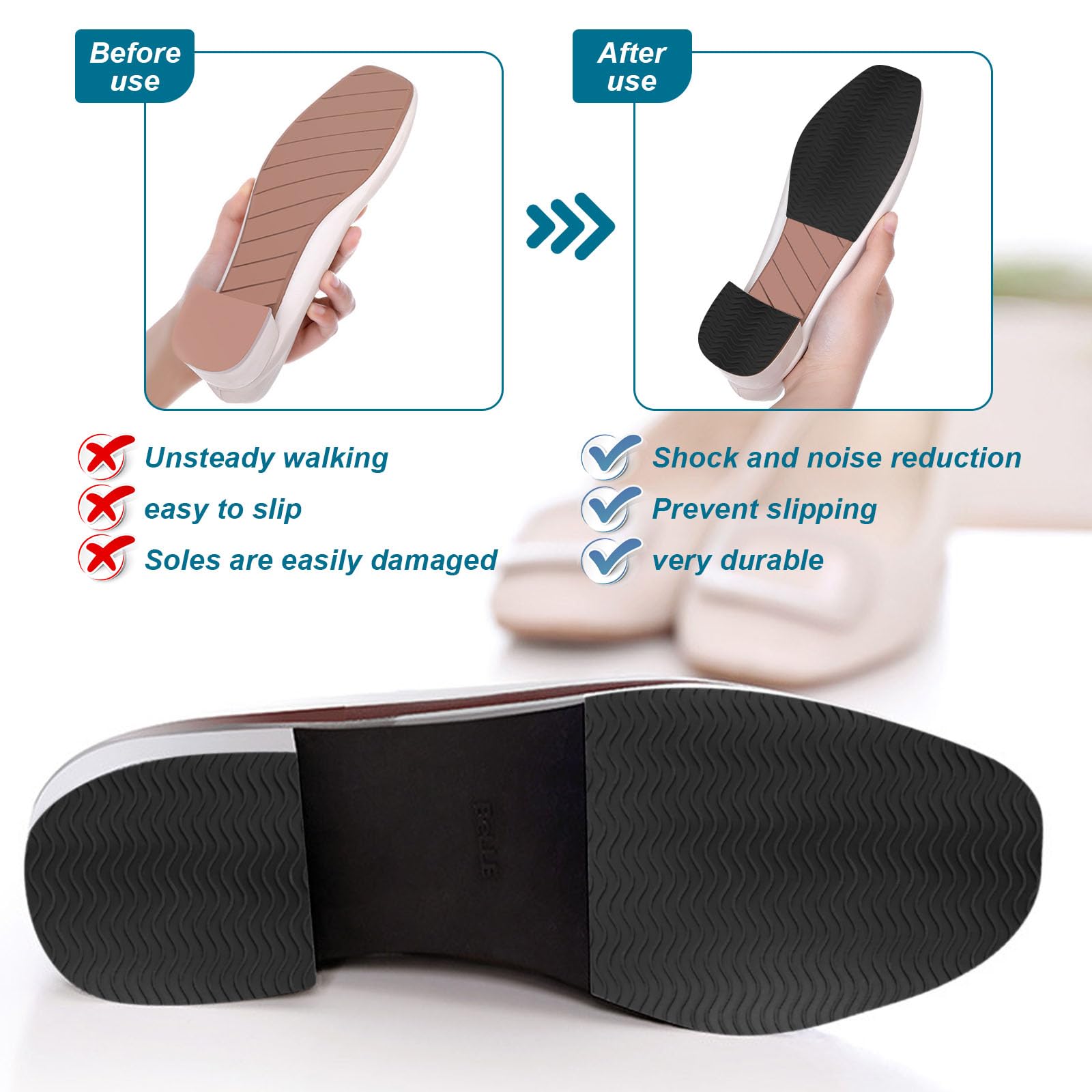8 Pezzi Protezioni Antiscivolo Per Suole - Adesivi In Gomma, Tagliabili, Per Tacchi Alti, Sandali E Scarpe Casual - Foto 5