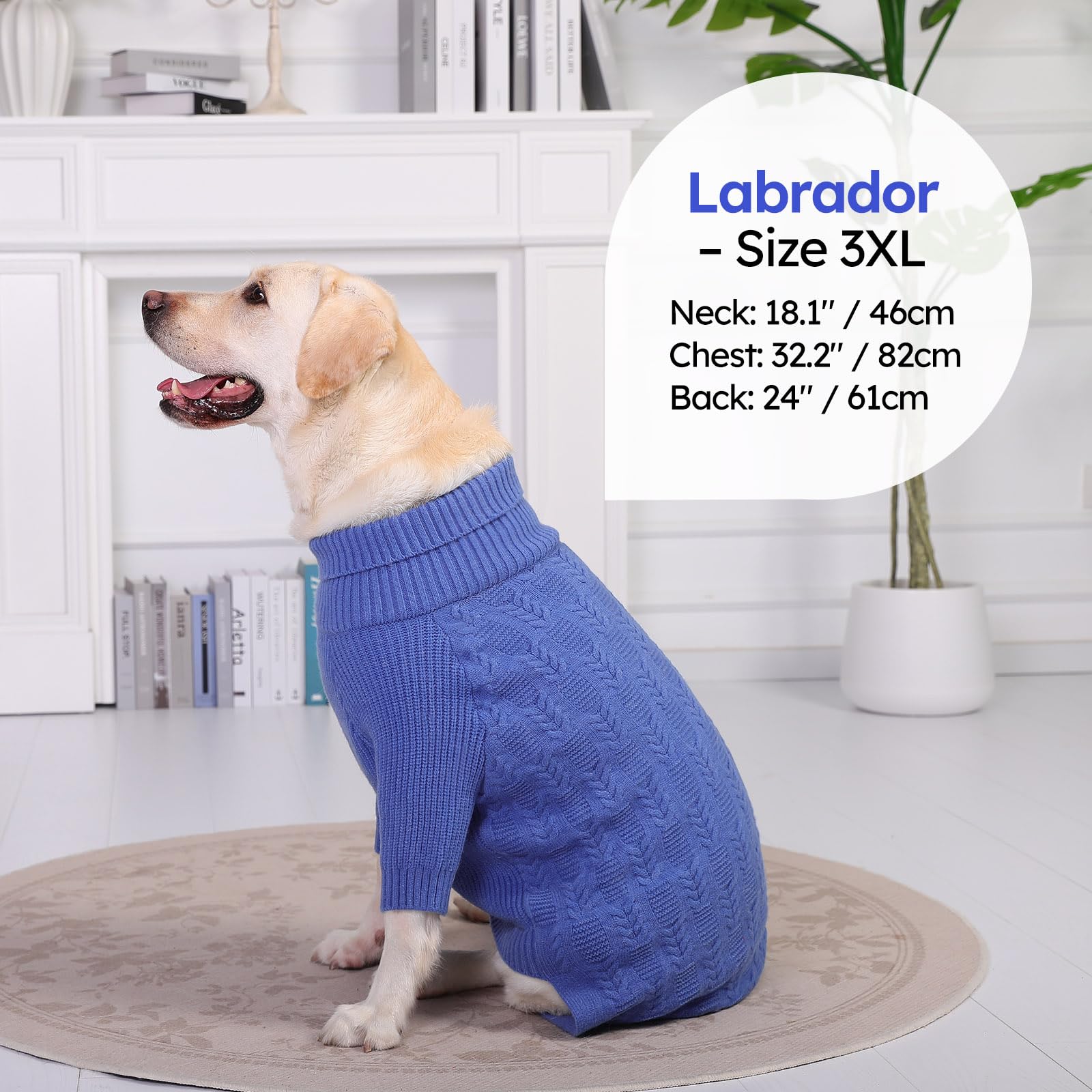 ASENKU Hundepullover für große Hunde, Mädchen und Jungen, Rollkragenpullover, Winterbekleidung für Dobermann, Dogge (Blau, Größe 3XL)