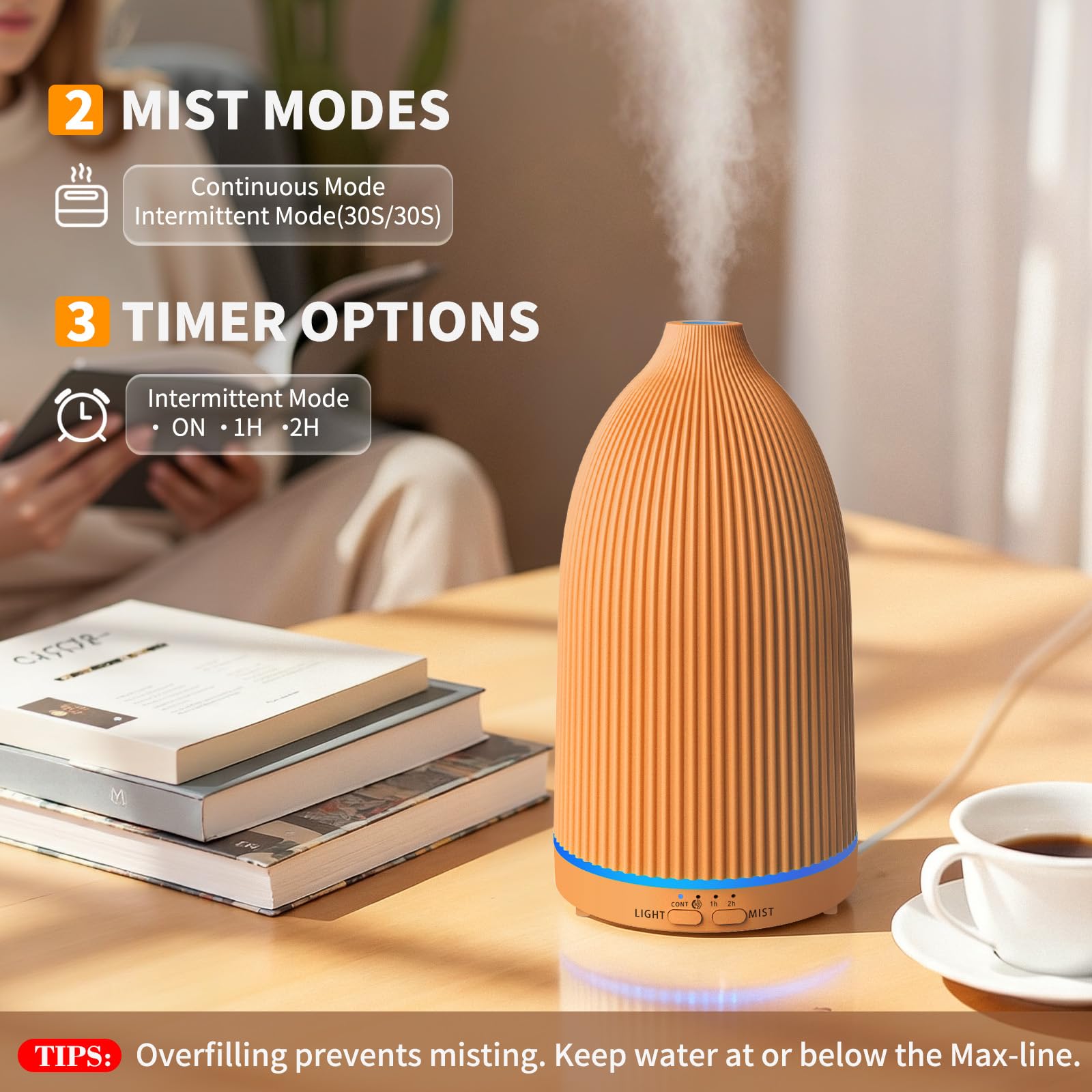 URPOWER Diffusore di oli essenziali da 100 ml ad ultrasuoni, umidificatore a nebbia fredda, con 7 luci LED, timer e spegnimento automatico, silenzioso, per aromaterapia, casa, camera da letto, ufficio