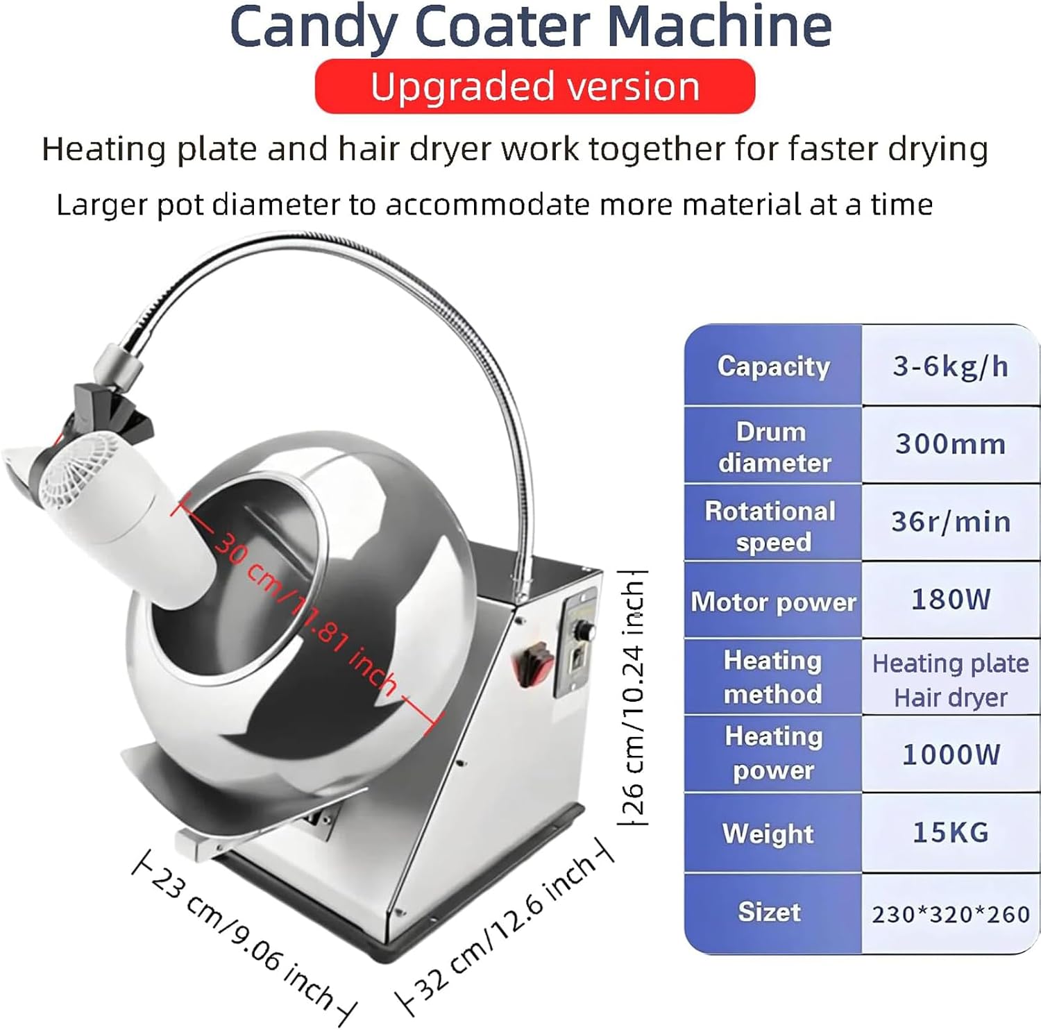 Machine Chocolate Coating Automatic Tablet Coating Machine Sugar Coating Pan Table Top Small Commercial Mini Chocolate Panning Machines, with Hair Dryer