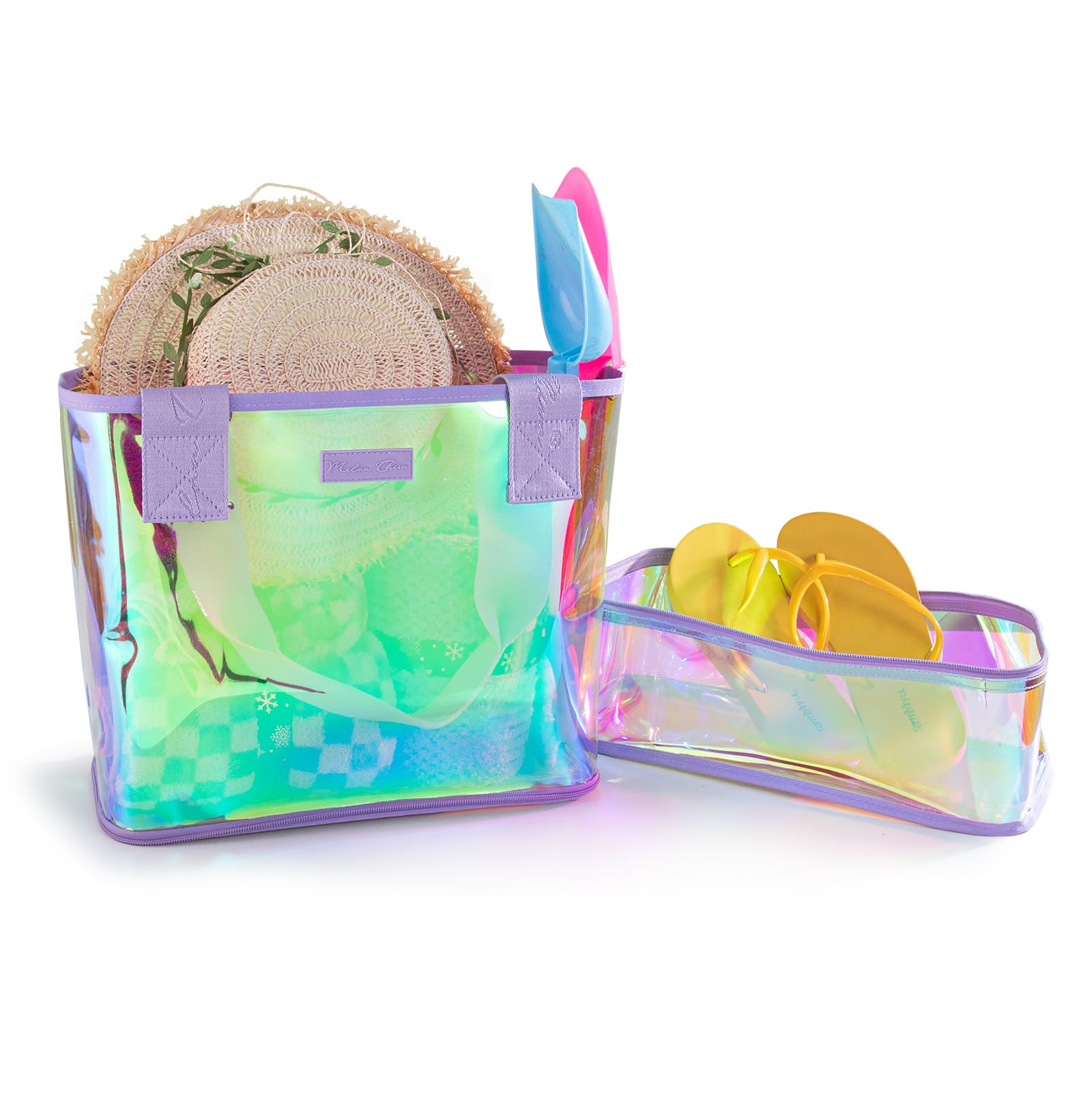 Milan ChivaDetachable Two Layer Beach Tote Bag for Women Waterproof Sandproof Beach Iridescent Clear Tote