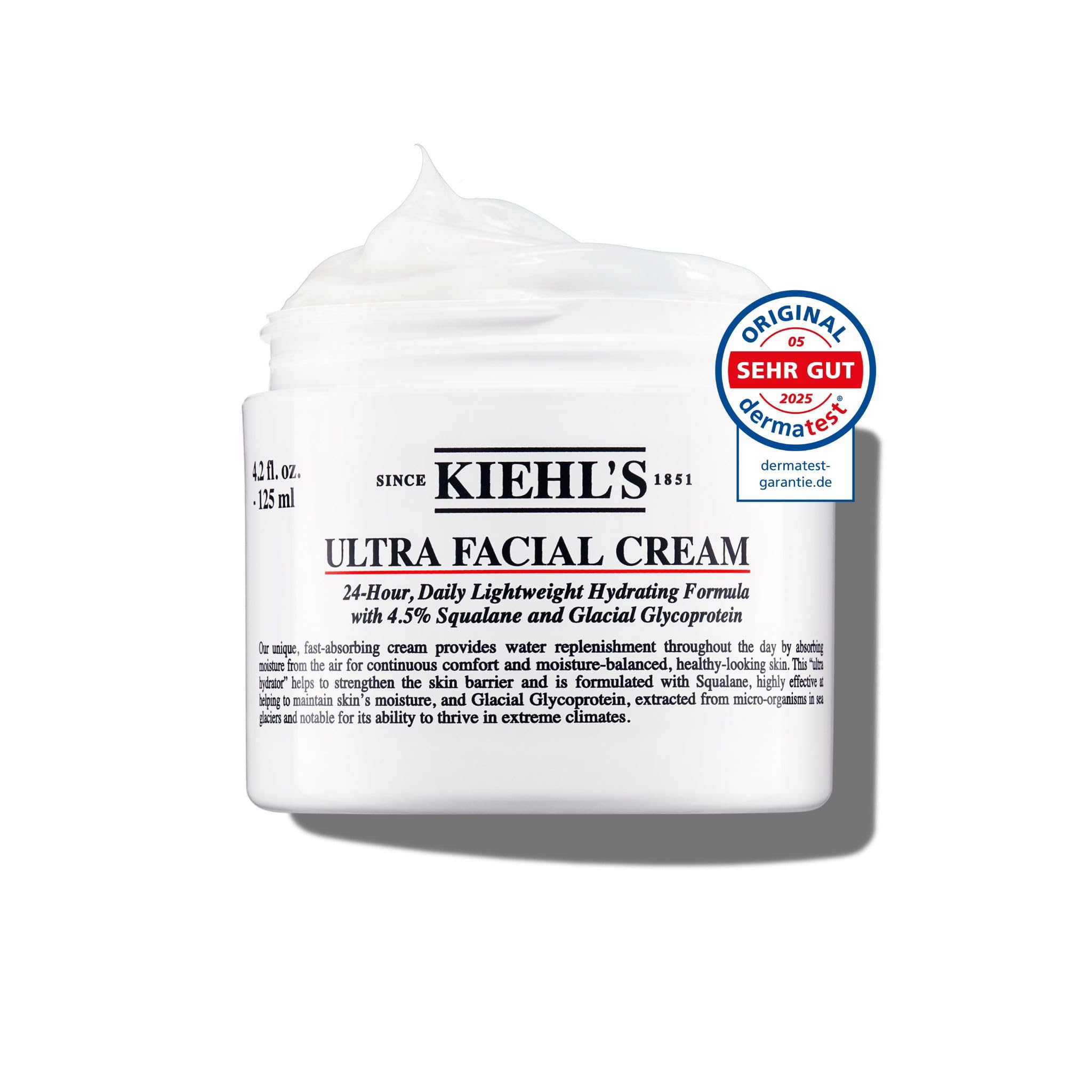 KIEHL'S Ultra Facial Cream, leichte Gesichtscreme mit Squalan und Glykoprotein für einen vitalen Teint, 72 h Feuchtigkeitspflege, Tagescreme für trockene und empfindliche Haut