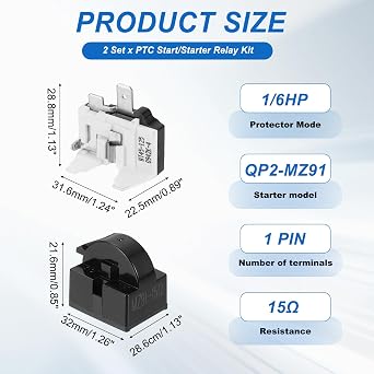 sourcing map 2 Set PTC Refrigerator Starter Relay, 15 Ohm 1 Pin and 1/6HP