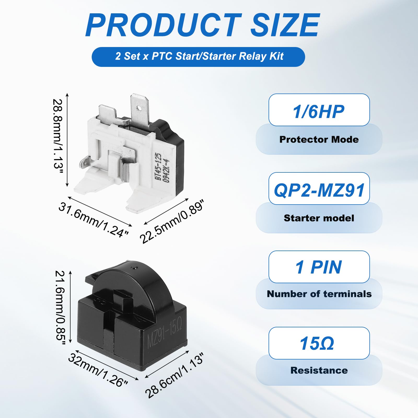 sourcing map Lot de 2 relais de démarrage PTC pour réfrigérateur 15 Ohm 1 broche et 1/6 HP Protection contre les surcharges pour réfrigérateurs refroidisseurs compresseurs protecteurs