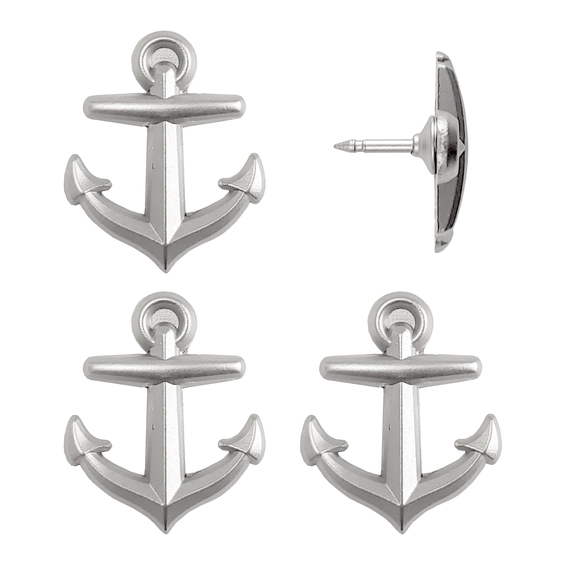 Anchor Push Pins - Silver Metal Anchor Pins - for Cork Board, Maps, or Lapel Pin Use - Designed in USA - Set of 4