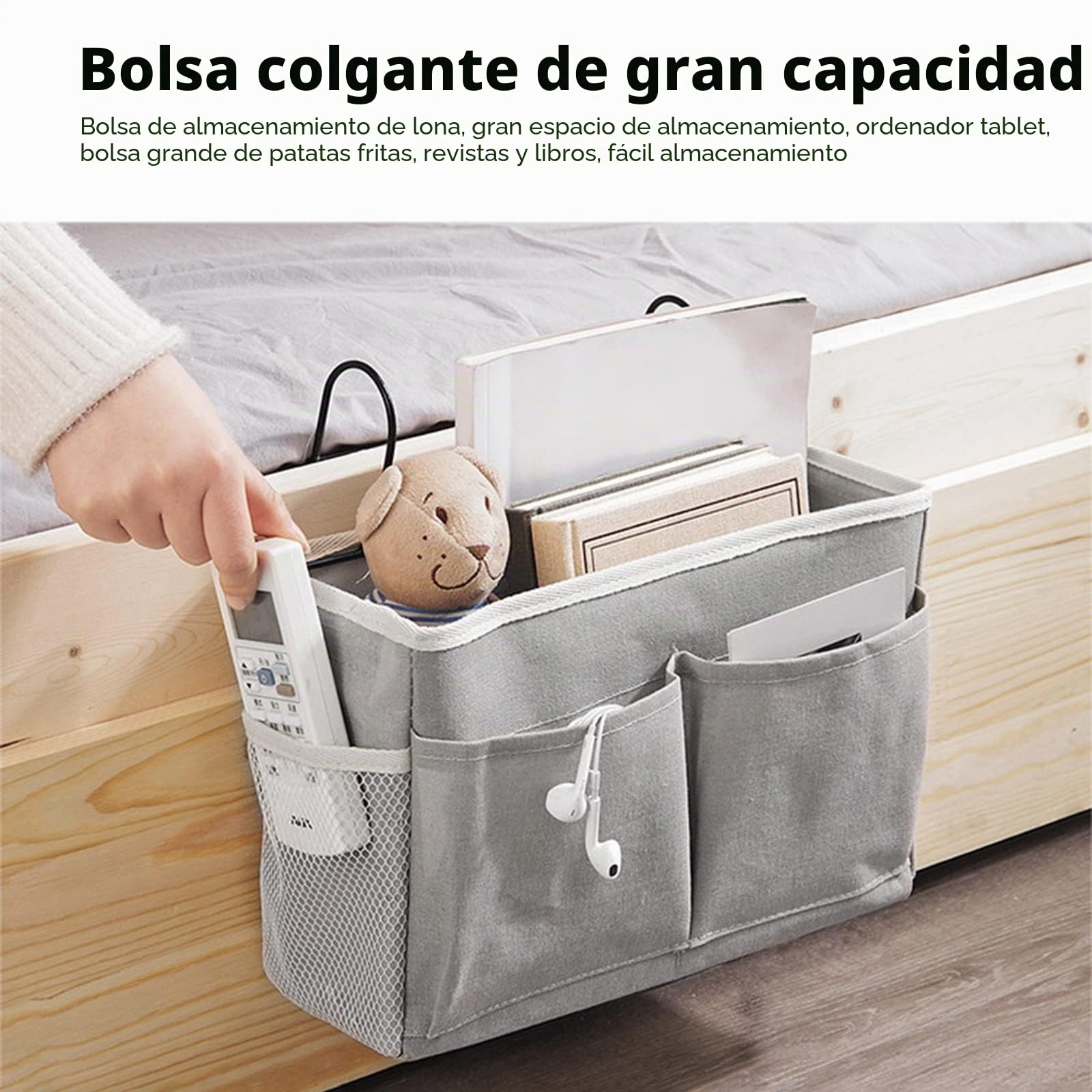 Organizador de cama 2 piezas colgante impermeable, bolsillo de almacenamiento para dormitorio, mesita de noche y sofá