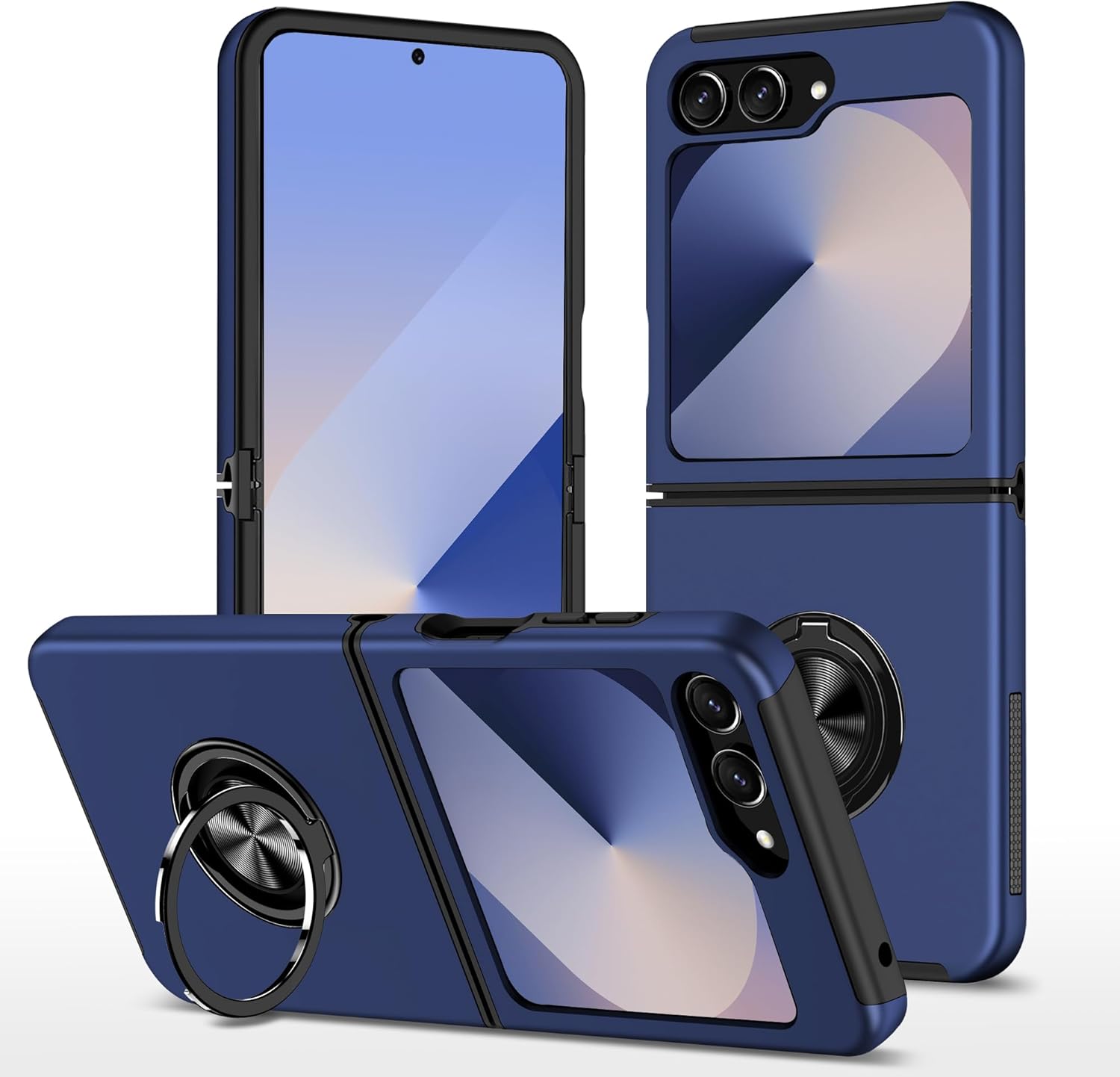 Coque galaxy z flip 6 – AIOVETEAB Coque pour Samsung Galaxy Z Flip 6, Protection Antichoc Anti-Rayures Bumper Case Cover avec Anneau Support 360° pour Samsung Galaxy Z Flip 6, Bleu