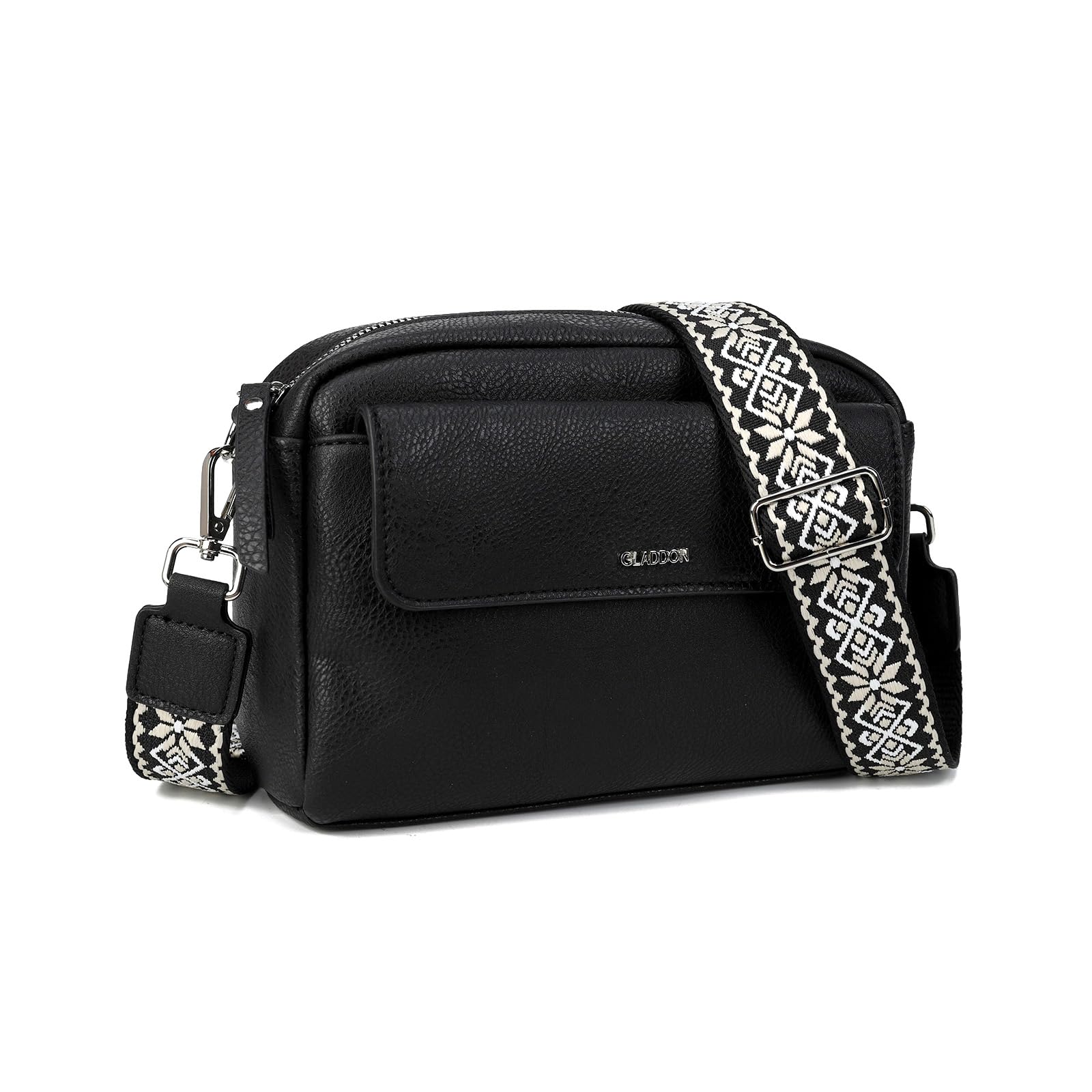 Gladdon borsa donna, borse piccola tracolla, borsa tracolla donna in pelle PU, con tracolla rimovibile, ampio nastro jacquard per uso quotidiano, regalo per le donne