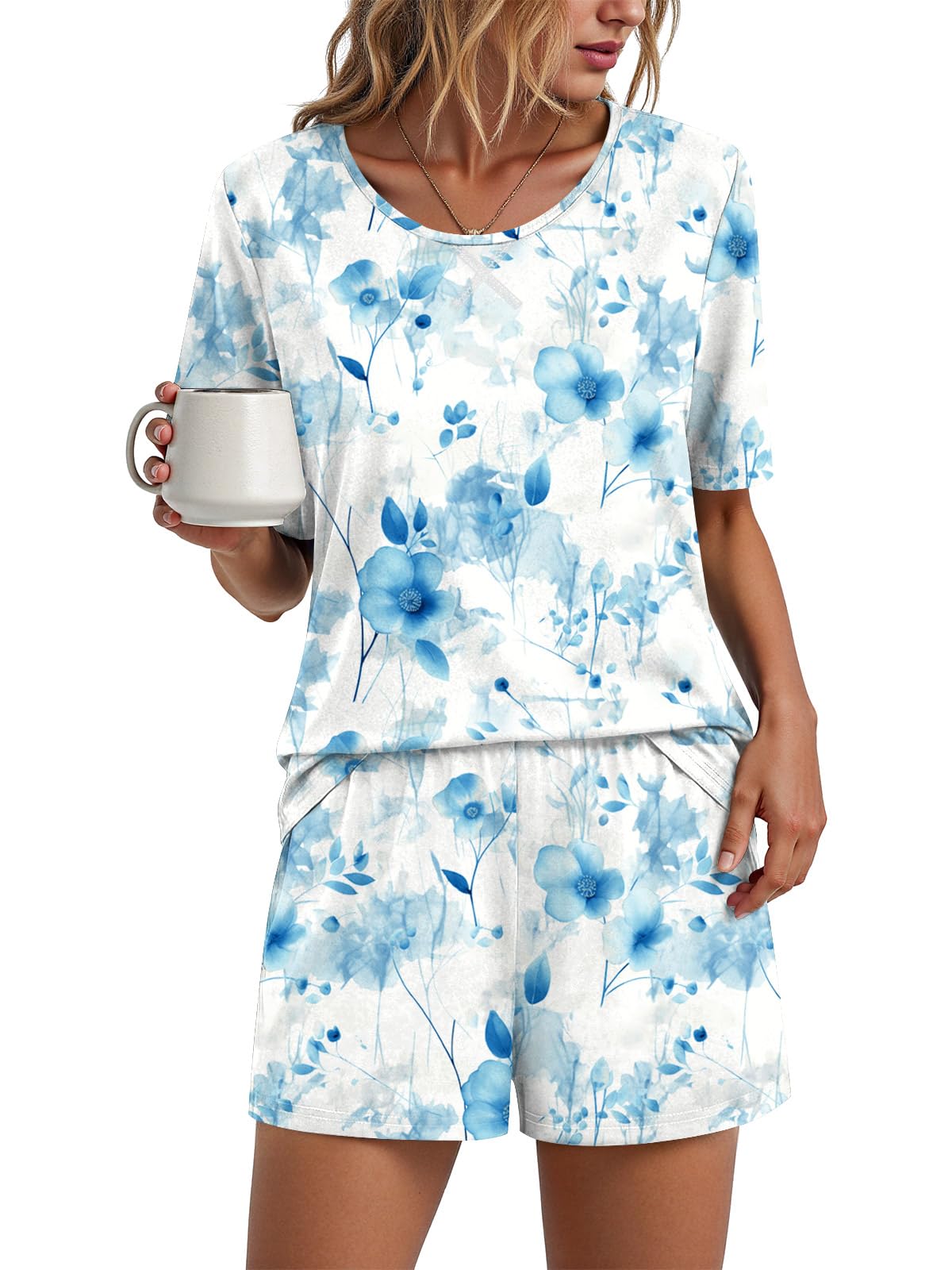 Findsweet Pajama Set for Women 2 Piece Lounge Set Soft Sleepwear Summer Casual Short Pjs Sets with Pockets M-3XL