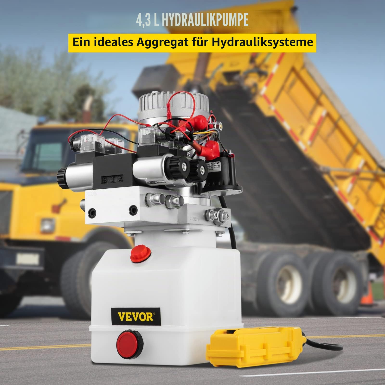Happybuy Hydraulikpumpe Doppelwirkende Hydraulikkrafteinheit Doppelmagnet-Hydraulikkraftpaket 12V DC Hydraulische Kraftpumpe mit 4,5L Reservoir für Dump Anhänger Auto Heben