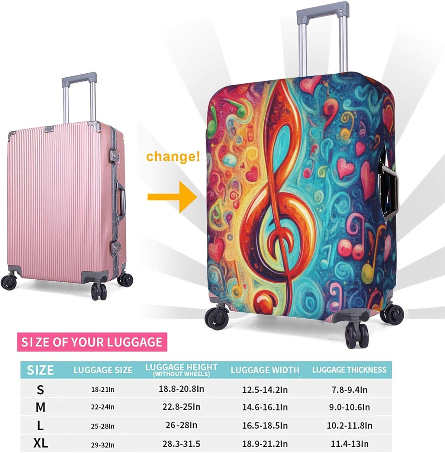 Colorful Music Clef Luggage Cover, 25-28 Inch (L) Elastic Suitcase Protecto image 4