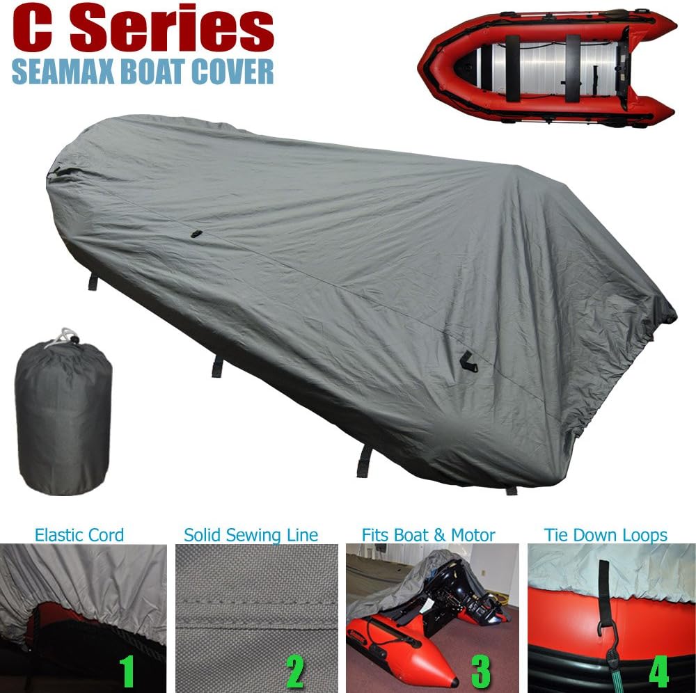 Seamax Inflatable Boat Cover, C Series for Beam Range 5.3' to 5.7' (FEET), 5 Sizes fits Length 9.9' to 13.8' (FEET)