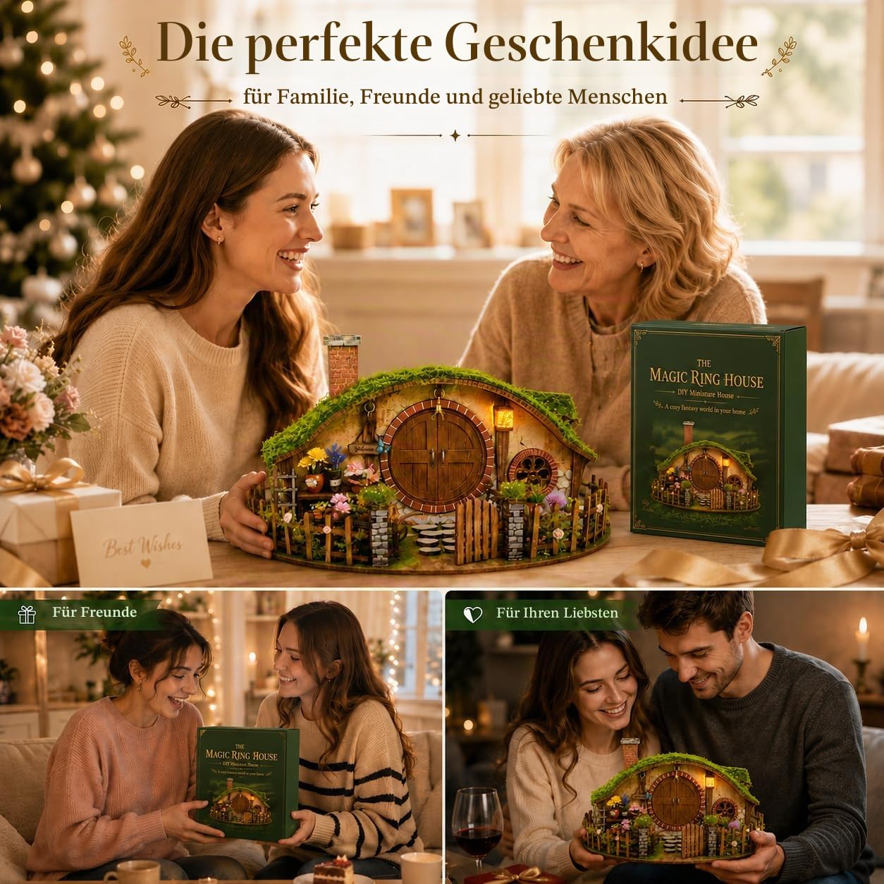 Spilay Miniatur Haus, Fantasy Hügelhaus Puppenhaus Holz | DIY Miniature House mit LED-Licht, 3D Puzzle für Erwachsene, Miniatur Bausatz, Regal Deko Geschenk