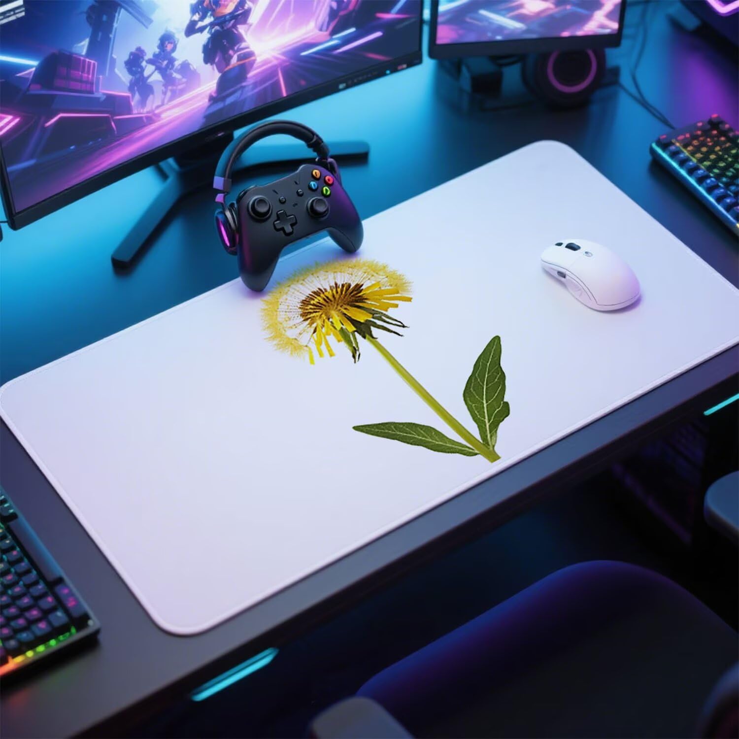 Biała podkładka pod mysz pod mysz pod mysz do gier XXL 1400 x 600 x 3 mm podkładka pod mysz gumowa kwiat duża podkładka pod rękę dla graczy akcesoria wodoodporne PC, do klawiatury laptopa w-11148