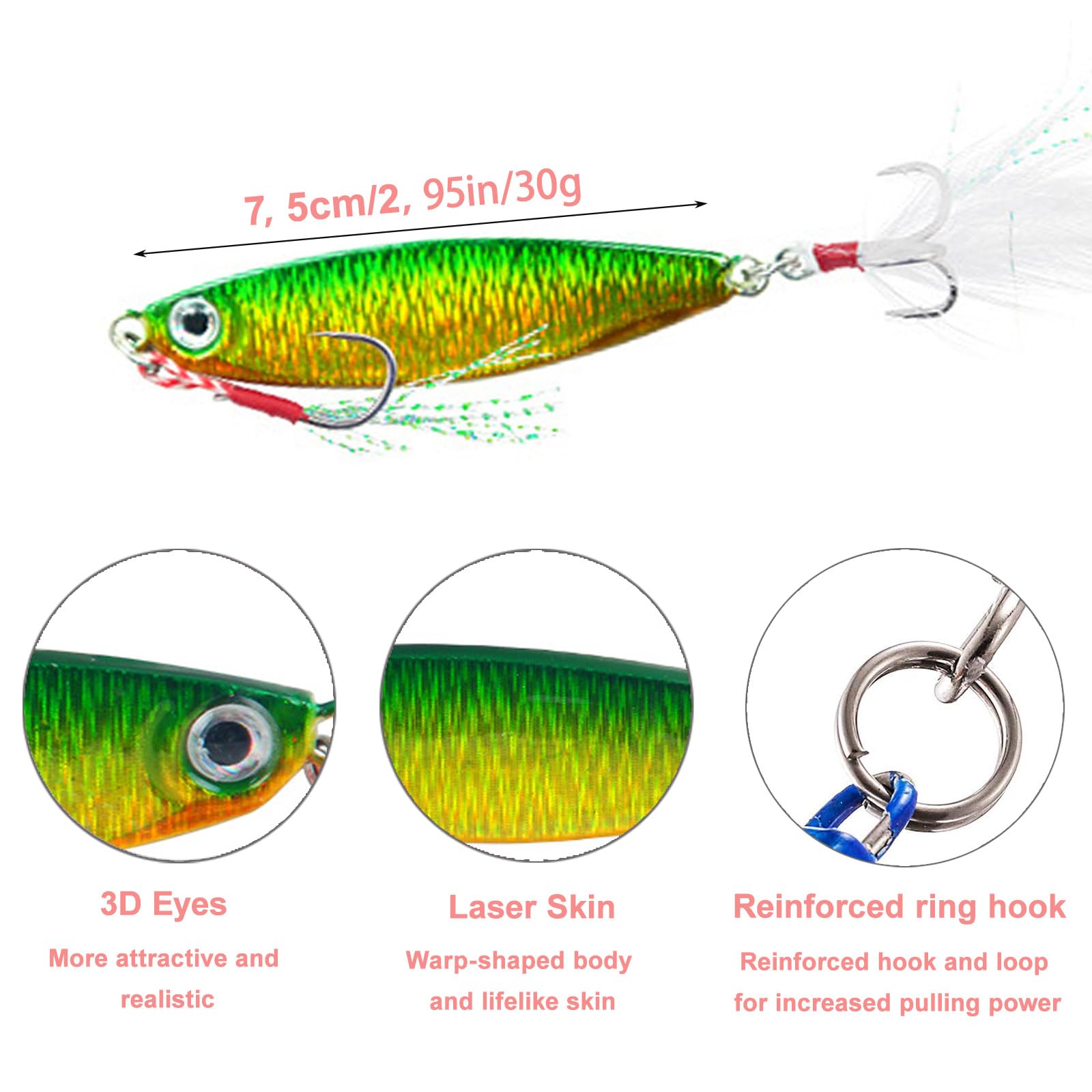 5 Piezas Señuelos de Pesca de Metal, 30g, Cebos Artificiales Para Mar, Cucharas Que se Hunden, Lentejuelas Cebo, Para Trucha, Perca, Lucio