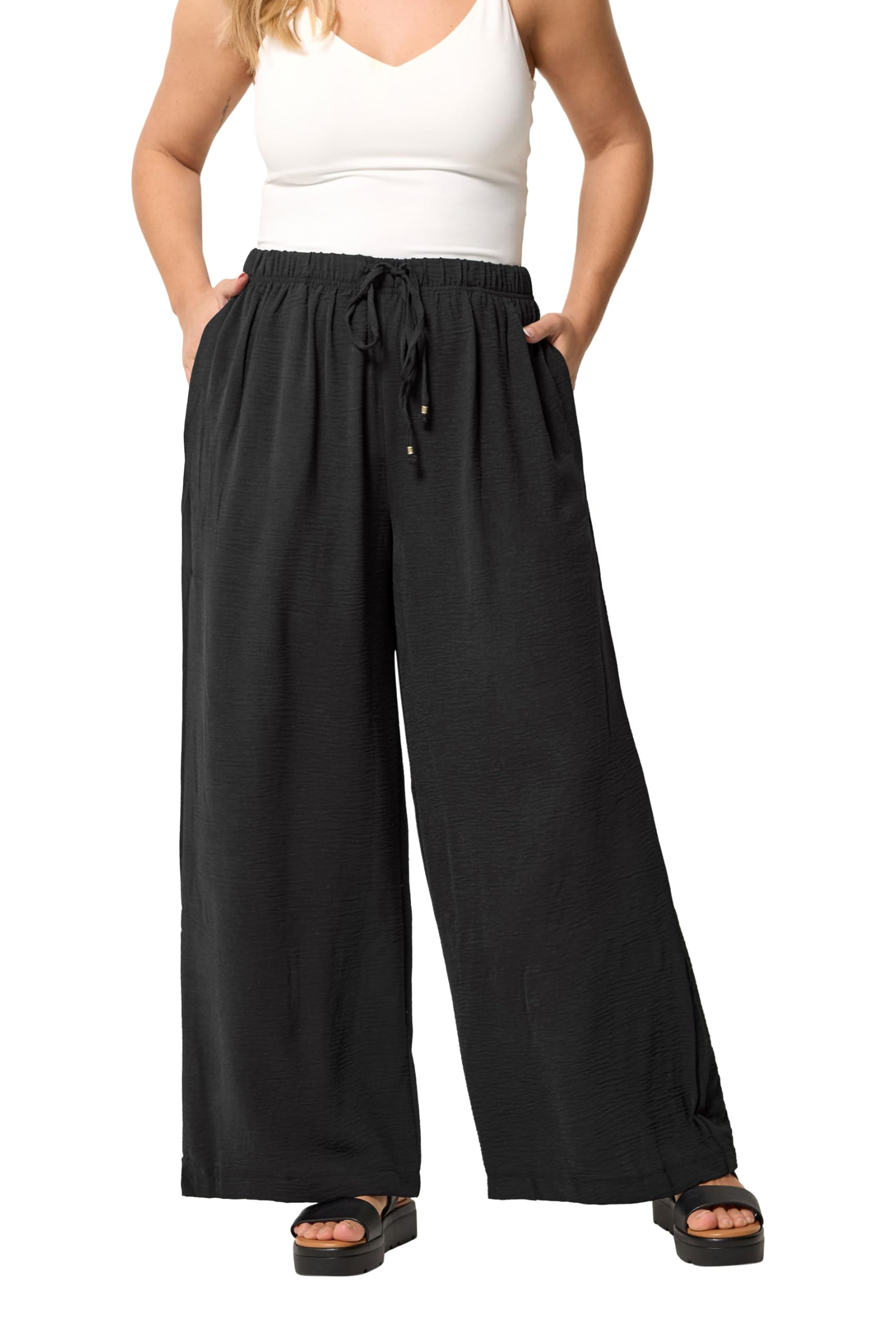 Yours Curve Twill Wide Leg Trousers - Women's - Plus Size Curve Black