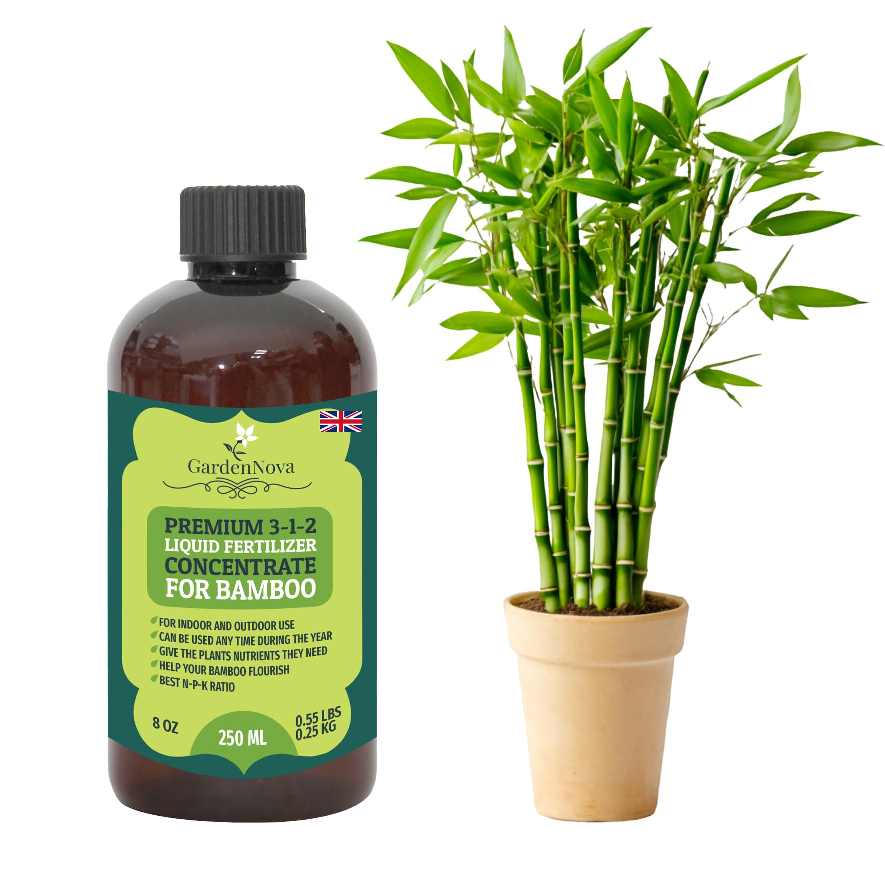 Premium Liquid Bamboo Fertilizer - 3-1-2 Concentrate for Indoor Plants and Flowers by GardenNova | Organic Plant Food for Bamboos - 8oz