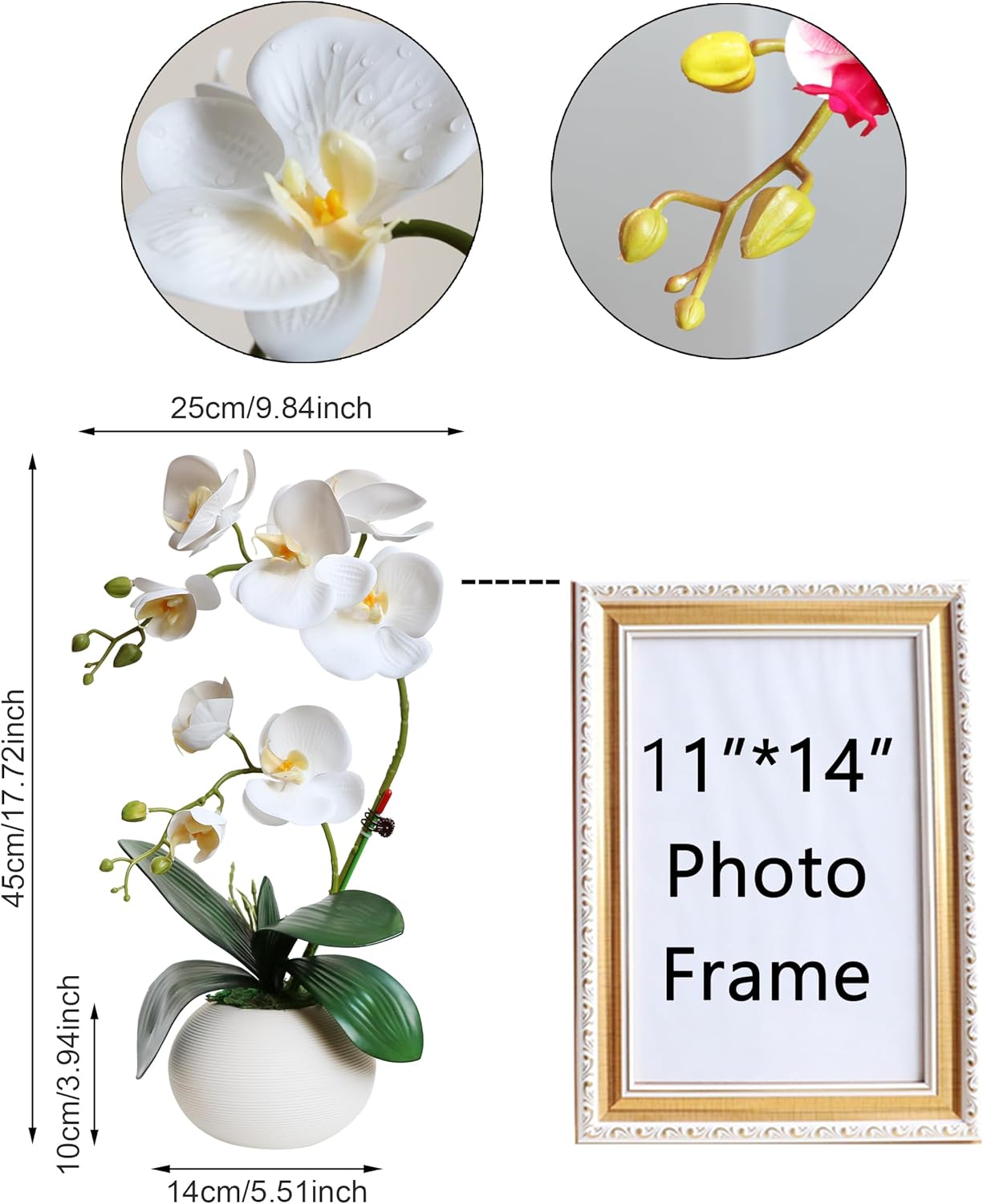 Forlaoers Tall 17" White Real Touch Orchid Artificial Flowers with Vase Fake Orchids Silk Floral for Home Decor Indoor Bathroom Decoration Potted Office Table Top Centerpieces Arrangements - Image 3