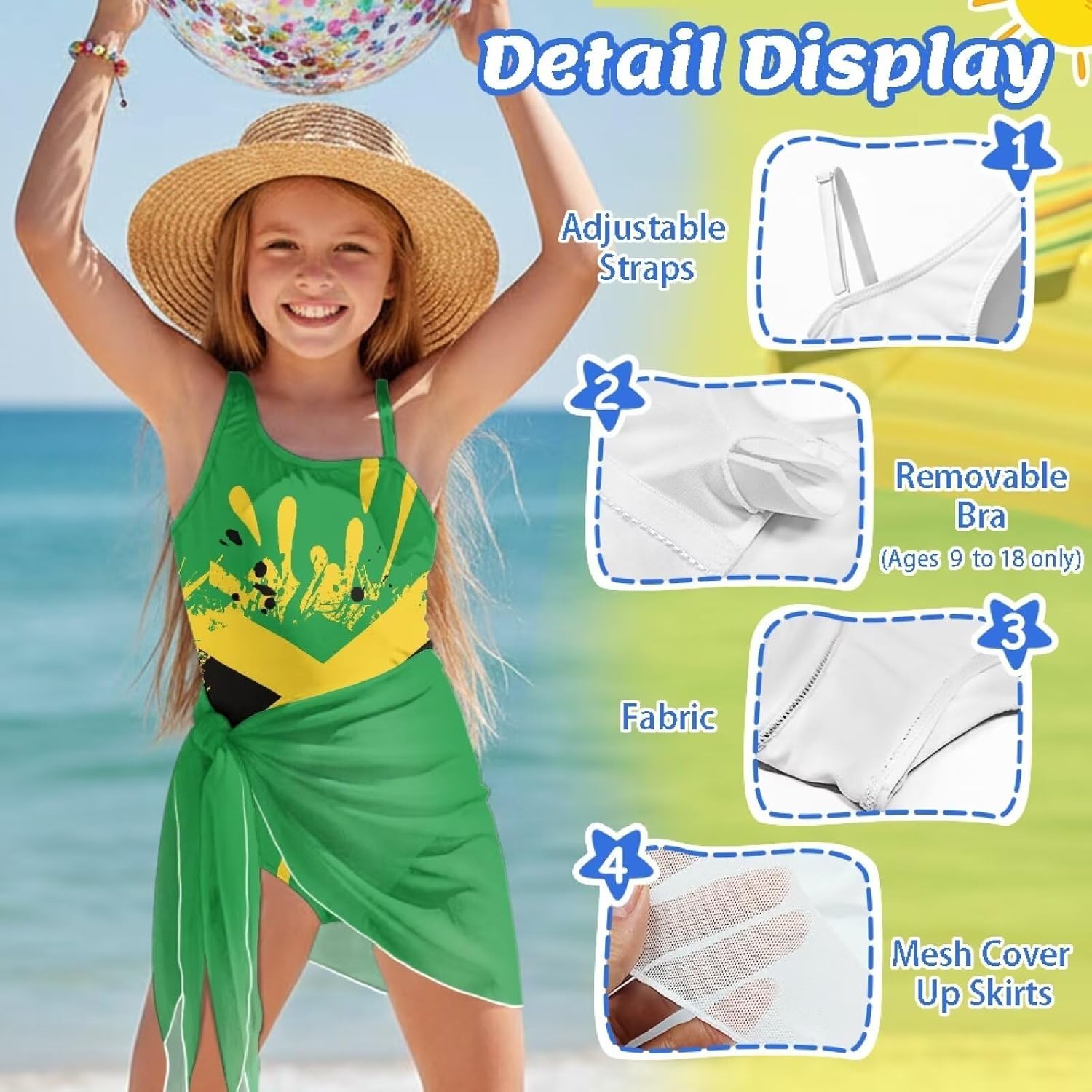 DISNIMO Girls One Piece Swimsuits with Mesh Cover Up 7-18 Full Coverage Modest Bathing Suit Girls Swimsuit Set